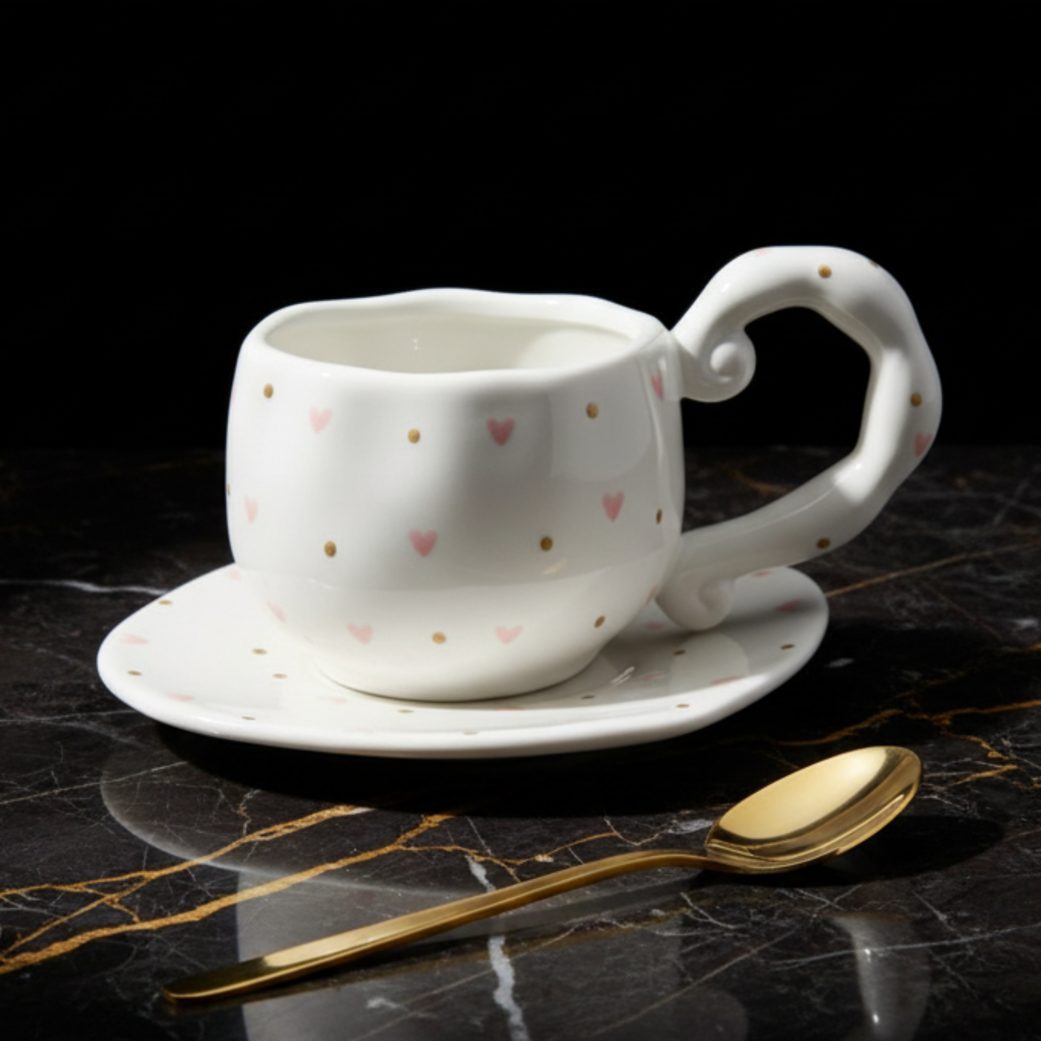 Tasse Cœur Rose avec Sous-Tasse | Mug Tunisie | Fiolla Home