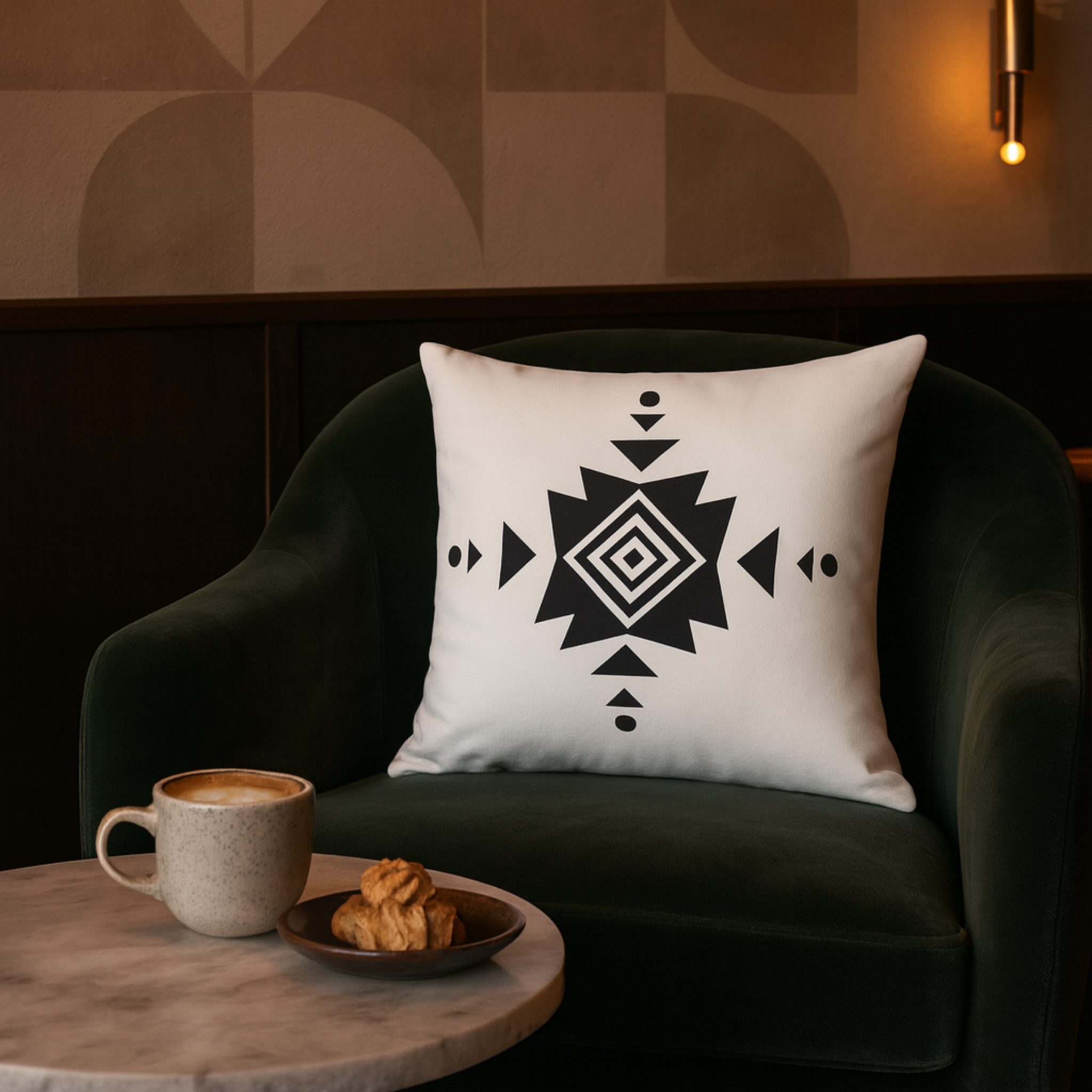 Coussin Bohème Tunisie – Motif Tribal Noir & Blanc | Fiolla Home