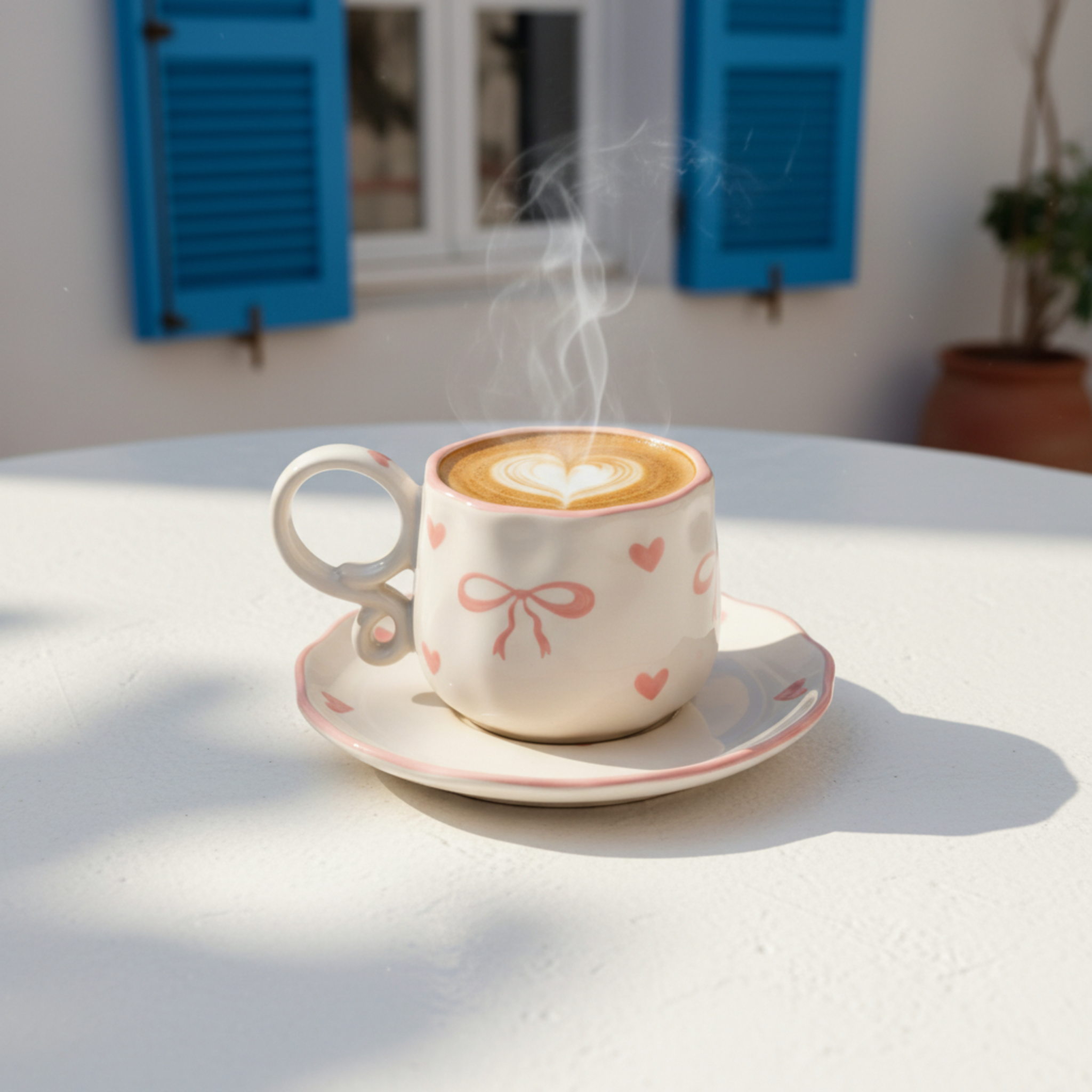 Tasse Céramique "Coquette" Nœud Rose & Cœurs - Duo Tendance