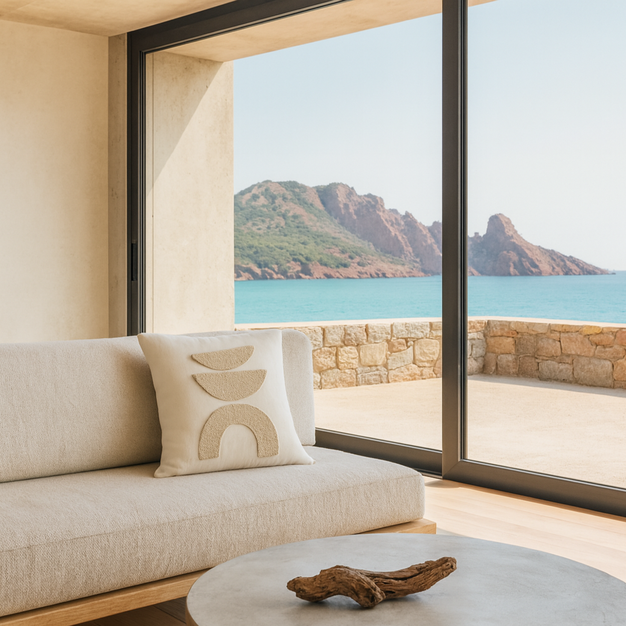 Coussin Géométrique Beige Tunisie – Totem Minimal | Fiolla Home