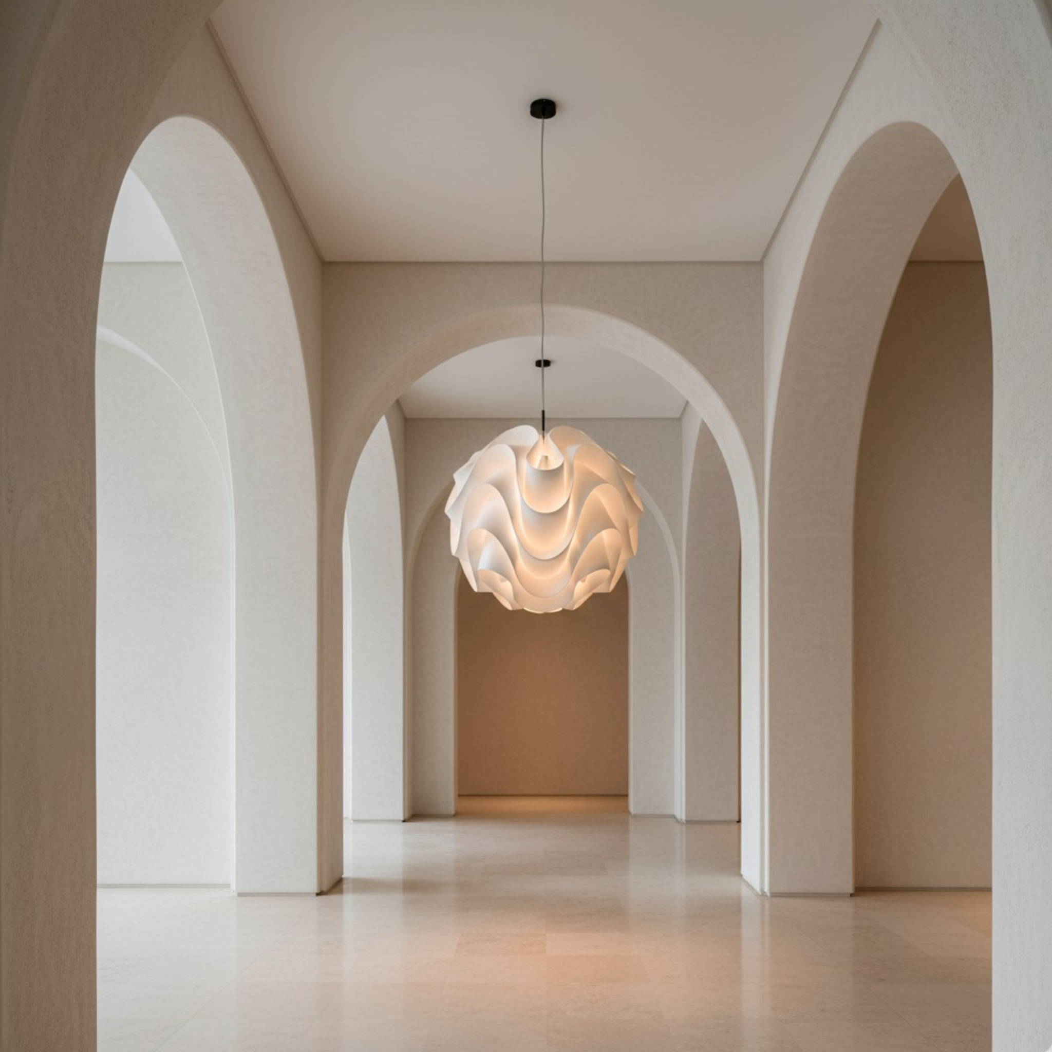 Lustre design blanc Tunisie | Suspension sculpturale | Fiolla Home