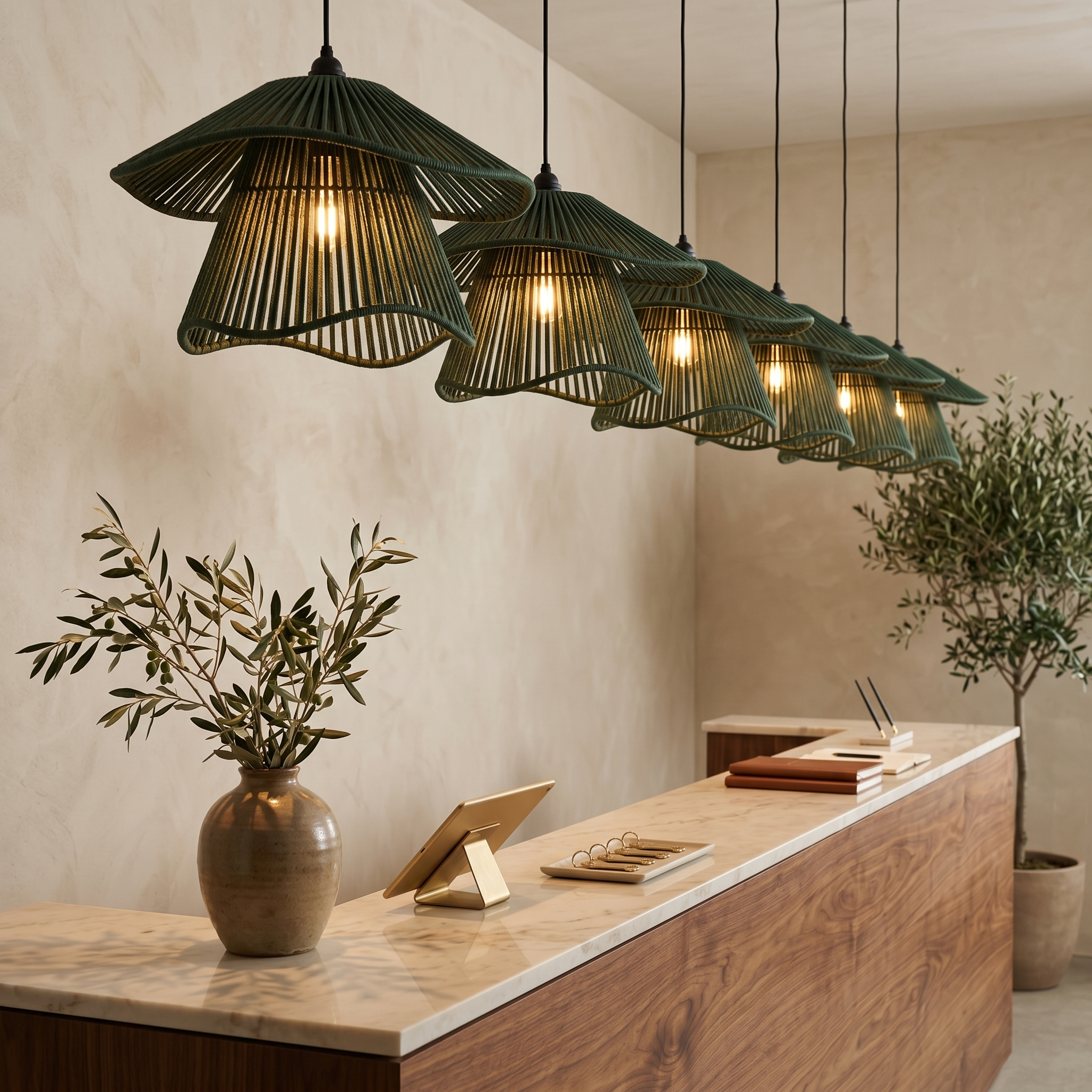 Suspension Corde Verte Tunisie | Lustre Bohème Festonné | Fiolla Home