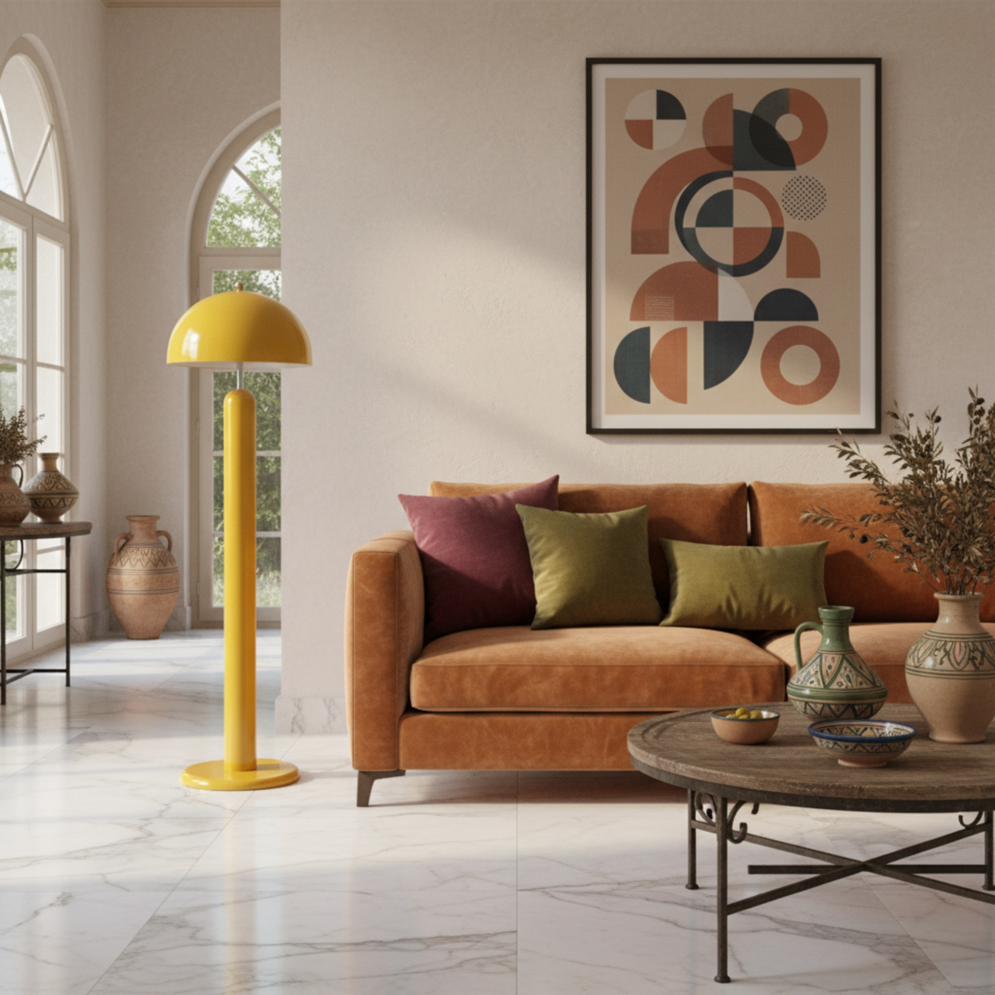 Lampadaire Champignon Jaune Solaire – Design Rétro Tunisie