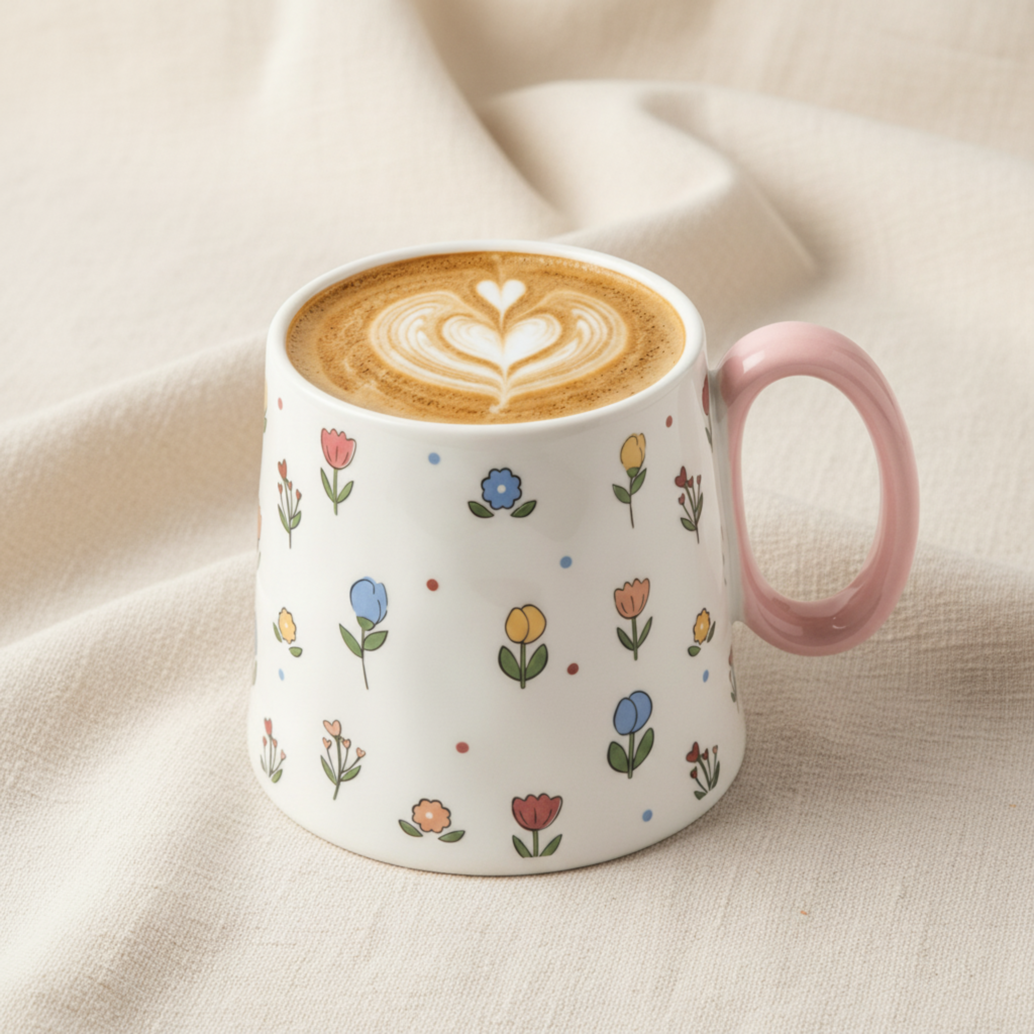 Mug Céramique "Printemps Fleuri" – Tasse Design Floral & Anse Rose