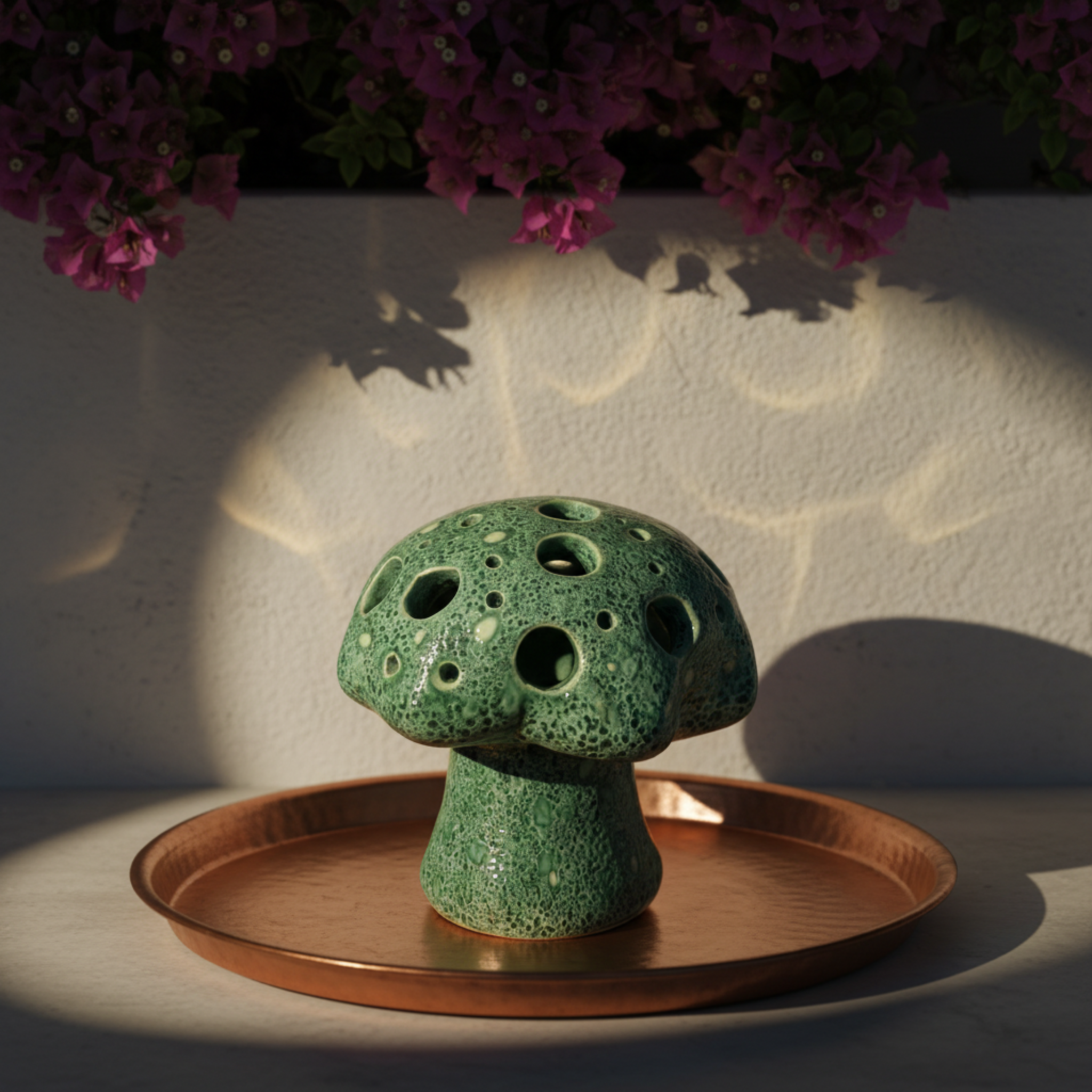 Cache-Bougie Champignon en Céramique – Émeraude Tunisien
