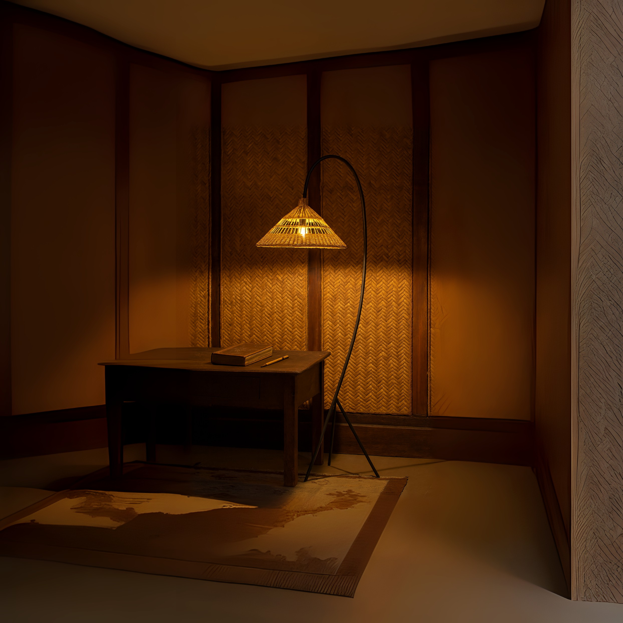 Lampadaire Arc Rotin Tunisie | Métal Noir Design | Fiolla Home