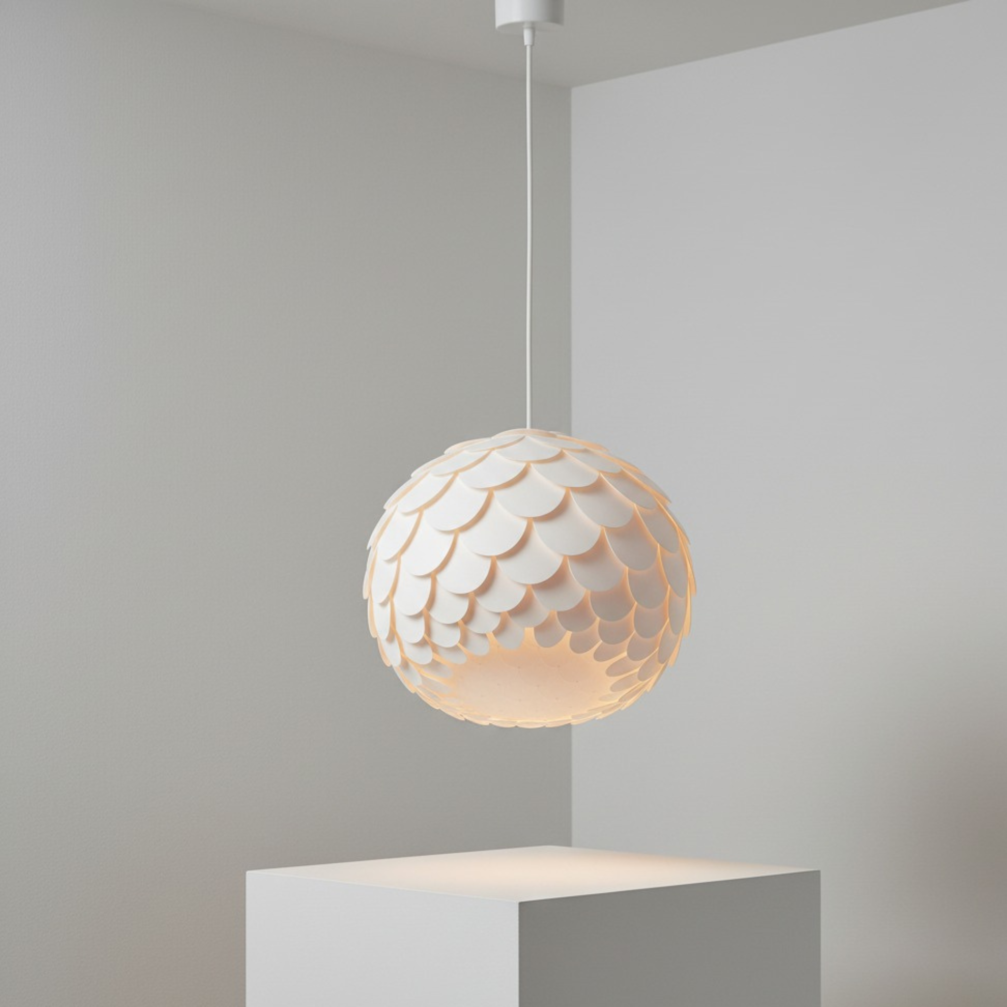 Lustre écaille blanc | Suspension sphérique design | Fiolla Home