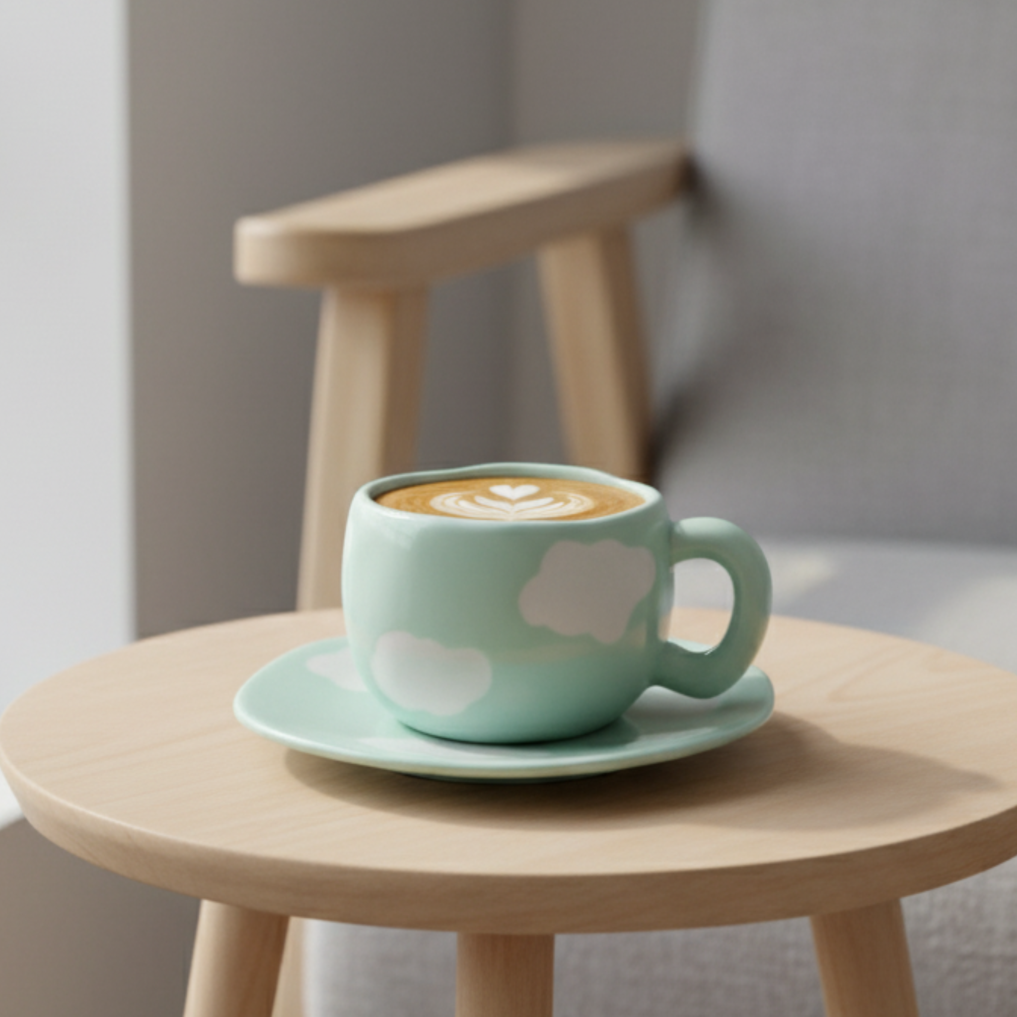 Tasse Cappuccino Nuages | Vert Menthe + Soucoupe | Fiolla Home
