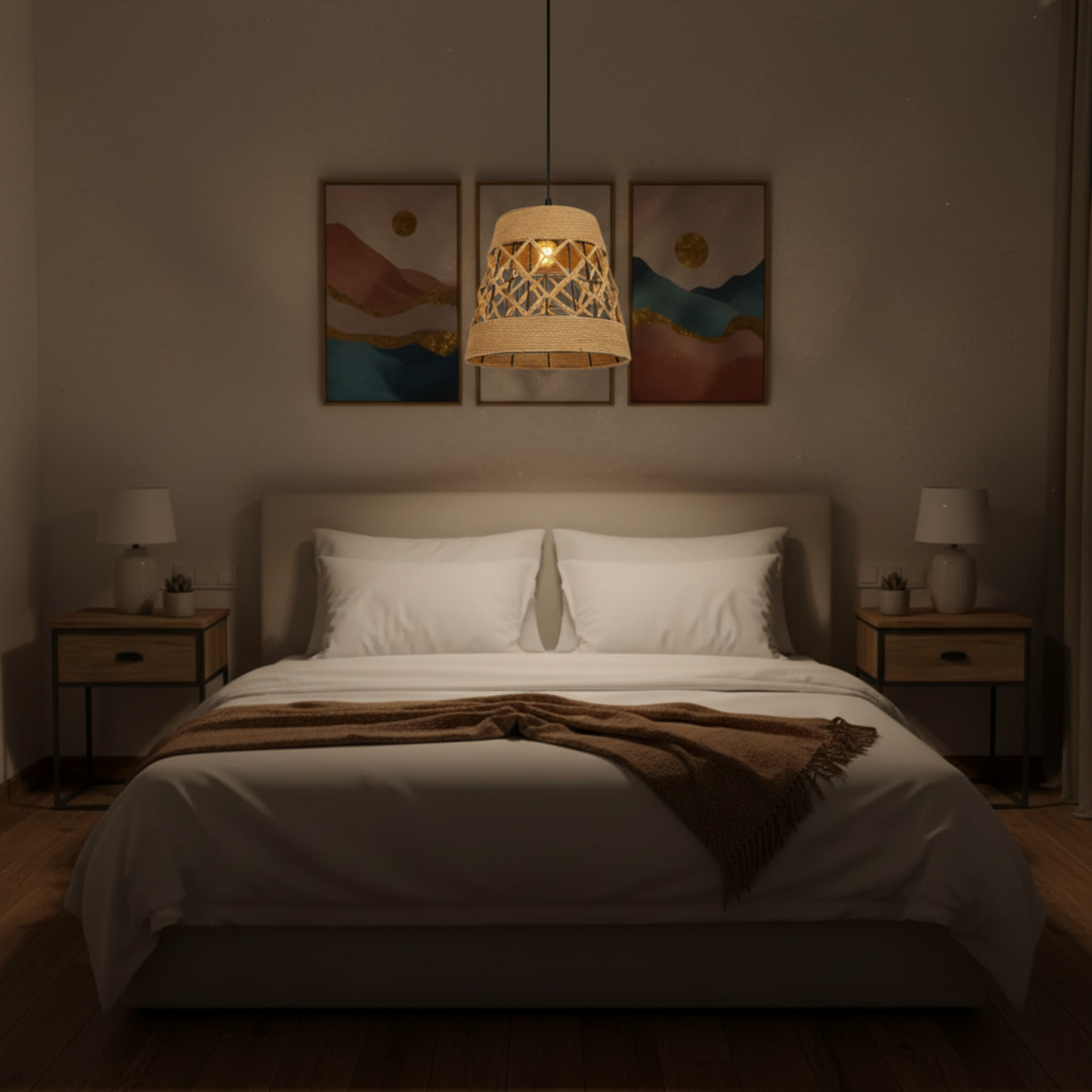 Suspension "Alya" en Jute Tressé – Luminaire Tunisie