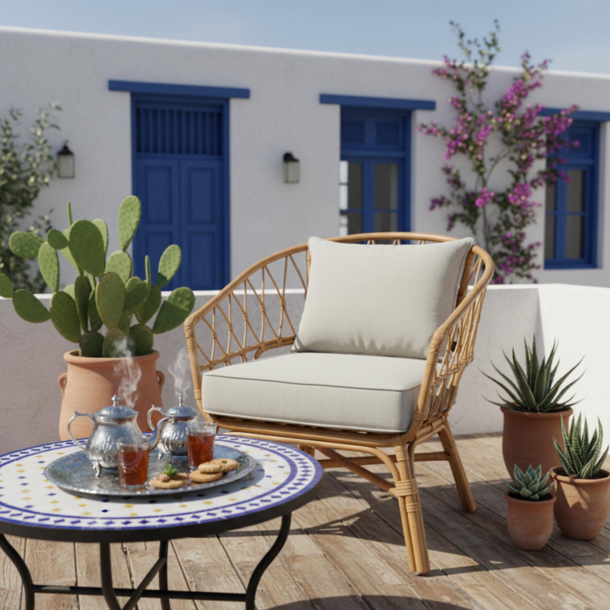Chaise en Rotin avec Coussin Robuste – Confort Naturel & Élégance en Tunisie