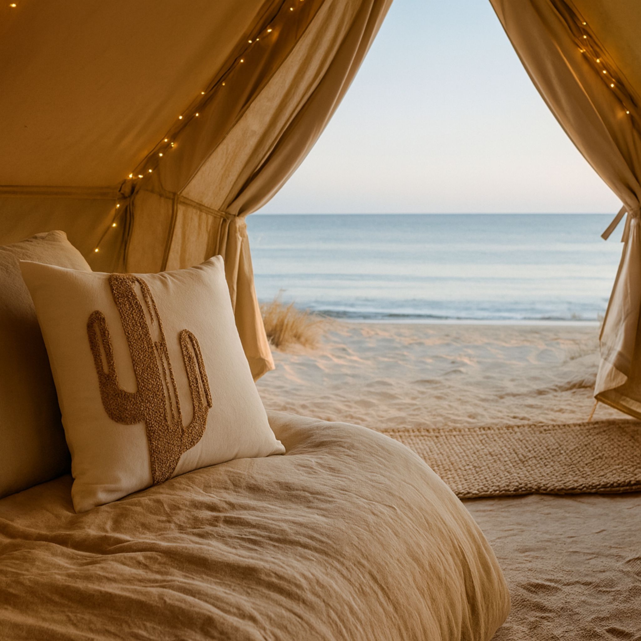 Coussin Cactus Beige Tunisie – Motif Bouclette | Fiolla Home