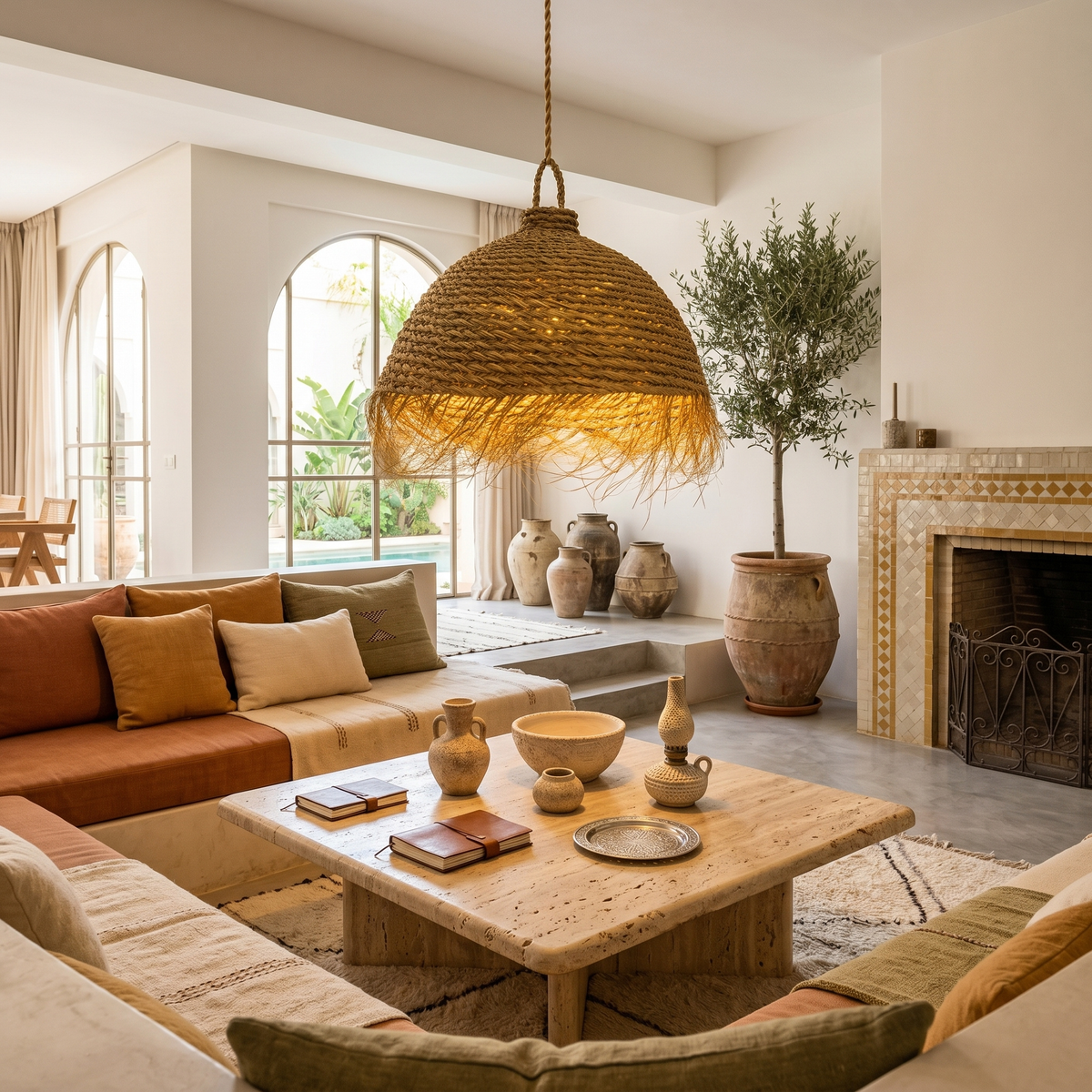 Suspension Ronde Halfa | Luminaire Dôme Naturel | Fiolla Home