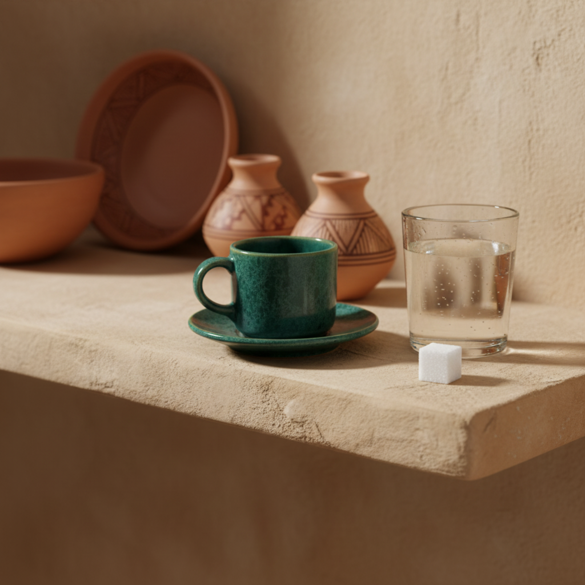 Tasse Espresso en Céramique Émeraude avec Soucoupe – Style Tunisien