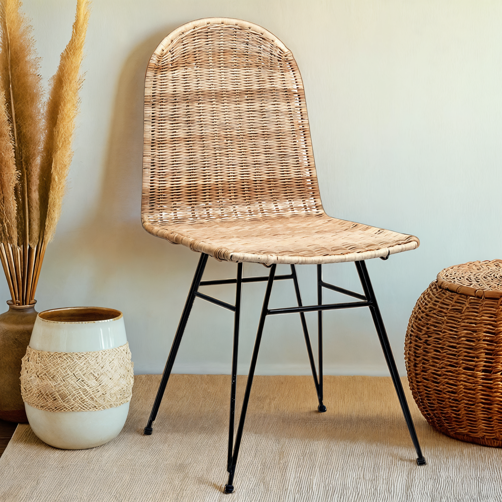Chaise en Rotin Design | Pieds Métal Noir | Fiolla Home