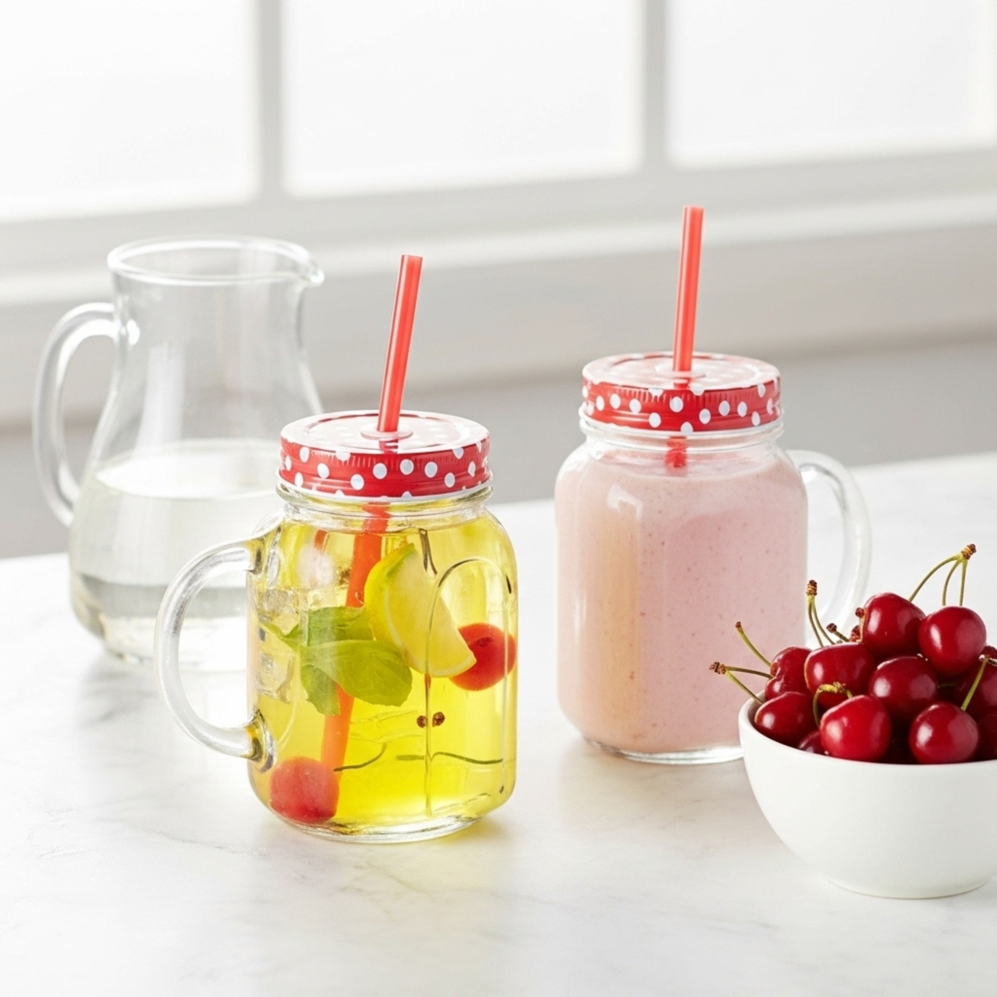 Chope en Verre Style Mason Jar avec Couvercle et Paille | Fiolla Home