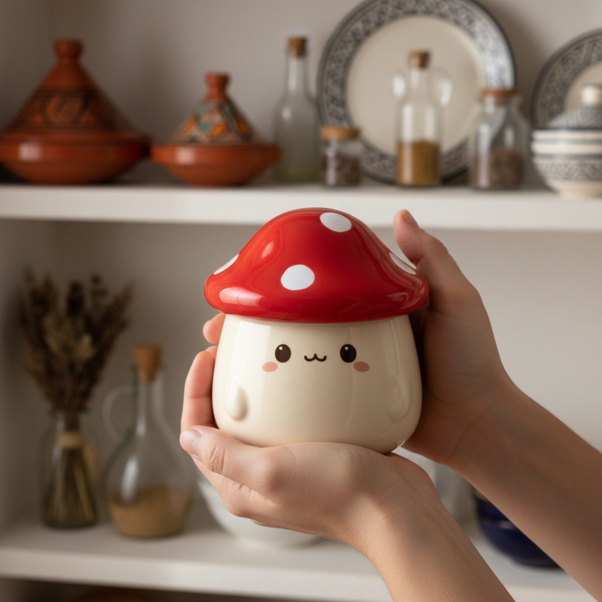 Mug Champignon Kawaii avec Couvercle – Tasse Céramique Mignonne