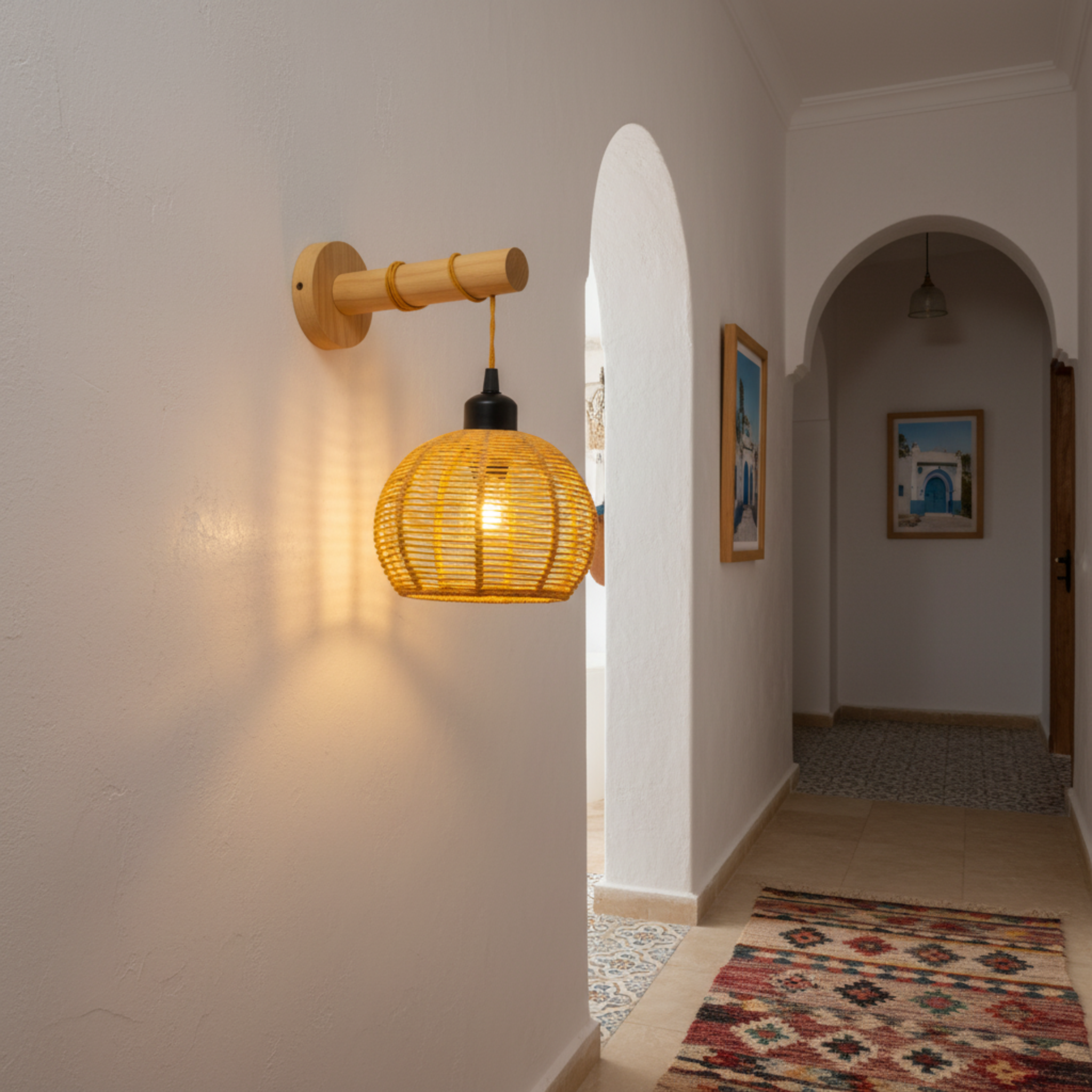 Applique Murale "Nasma" – Baladeuse Design en Bois et Jute Tressé