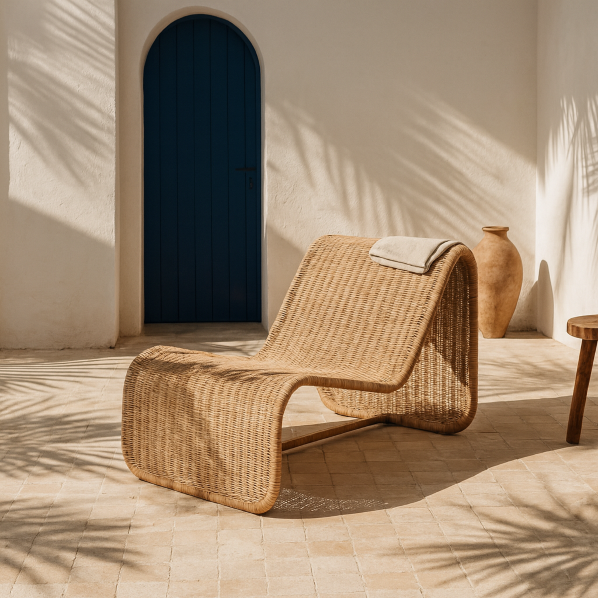 Chaise Longue en Rotin Naturel | Style Contemporain & Relax | Fiolla Home