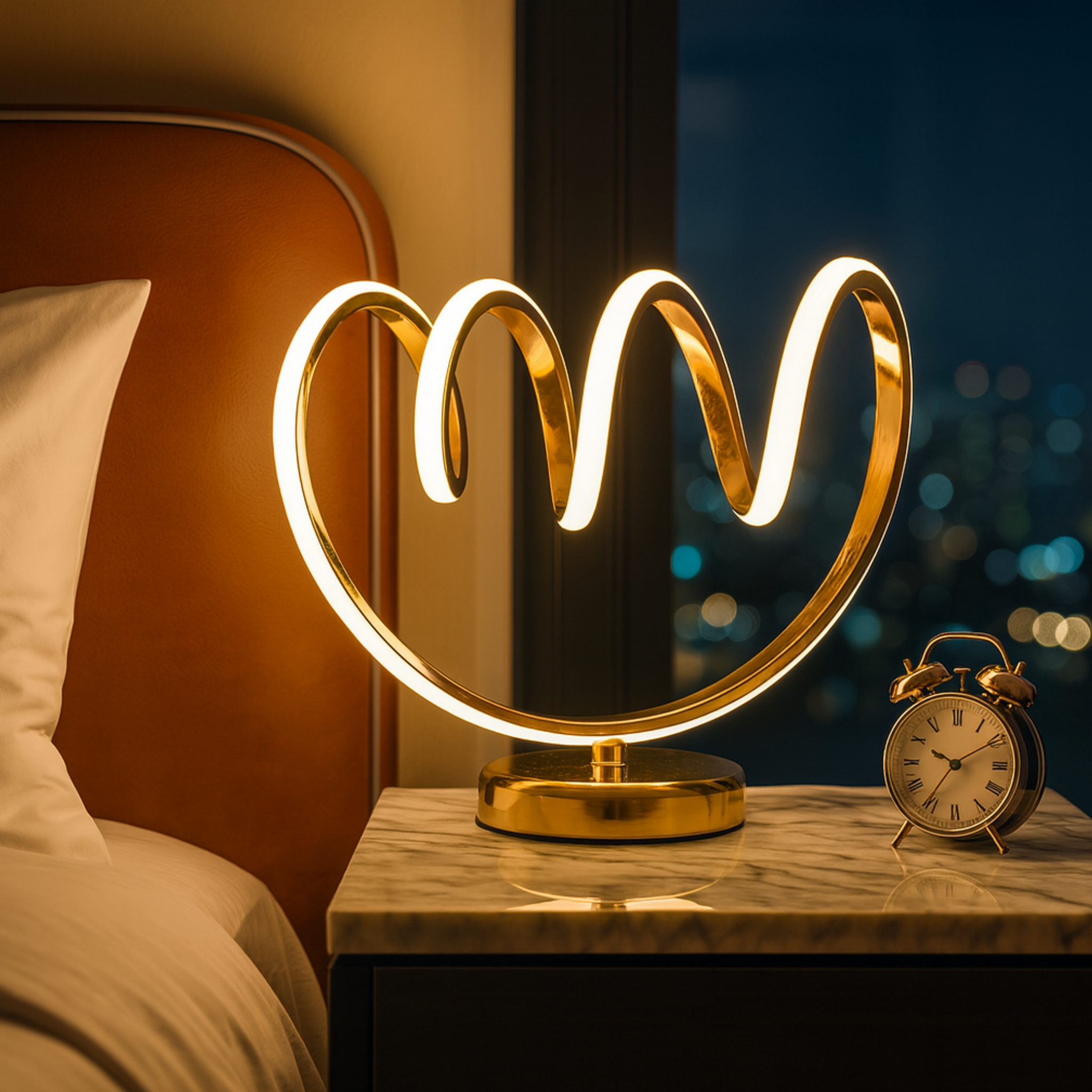 Veilleuse Spirale LED Dorée | Lampe de Bureau Chic | Fiolla Home