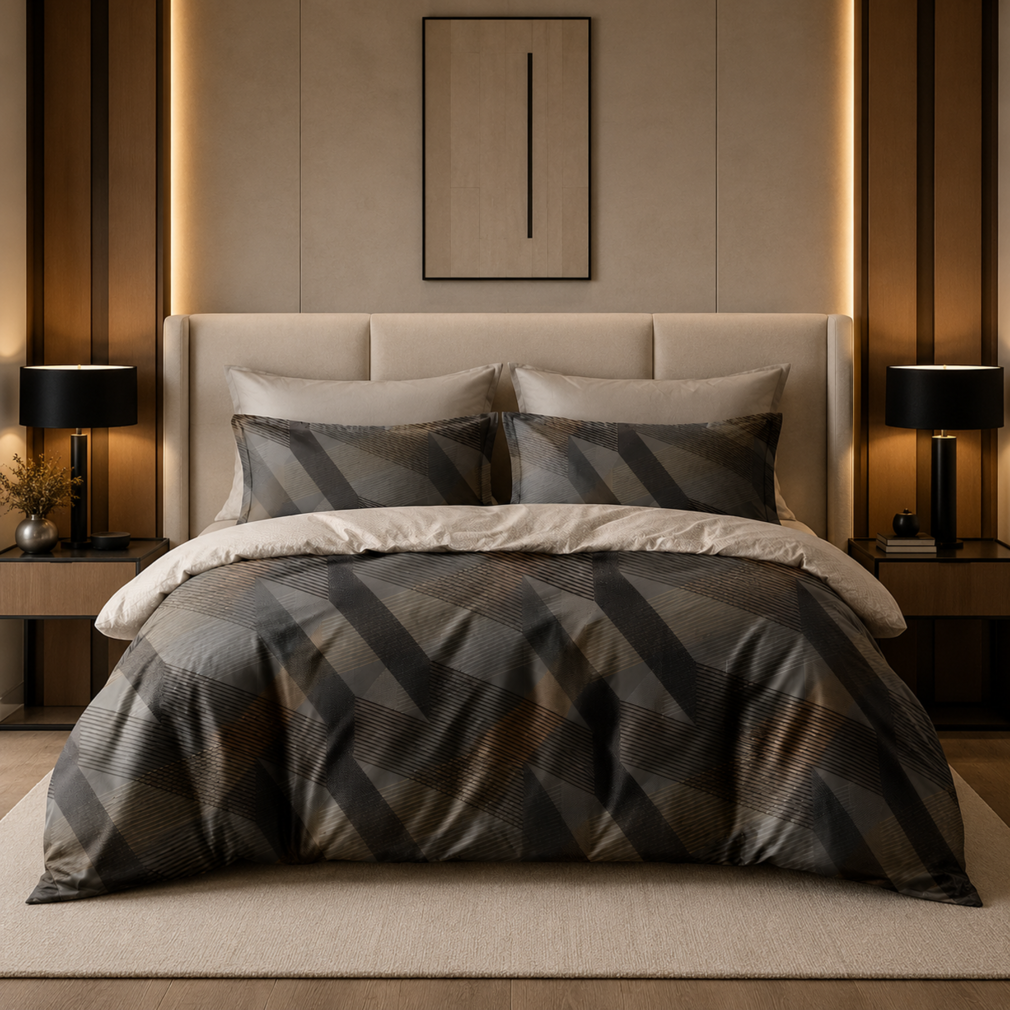 Parure de Lit Complète Satin Coton Motif Géométrique | Fiolla Home