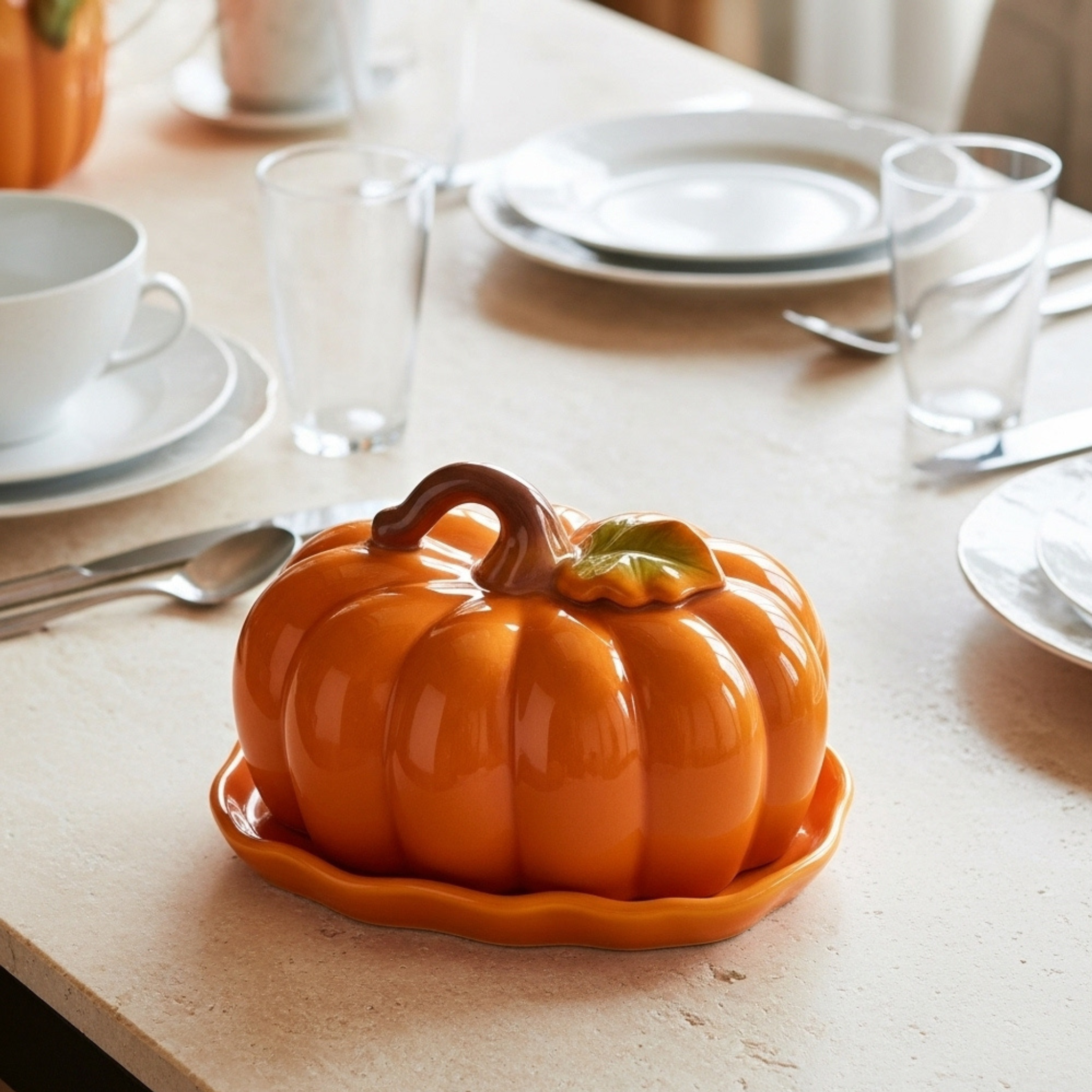 Plat à Beurre/Fromage Citrouille – Céramique brillante