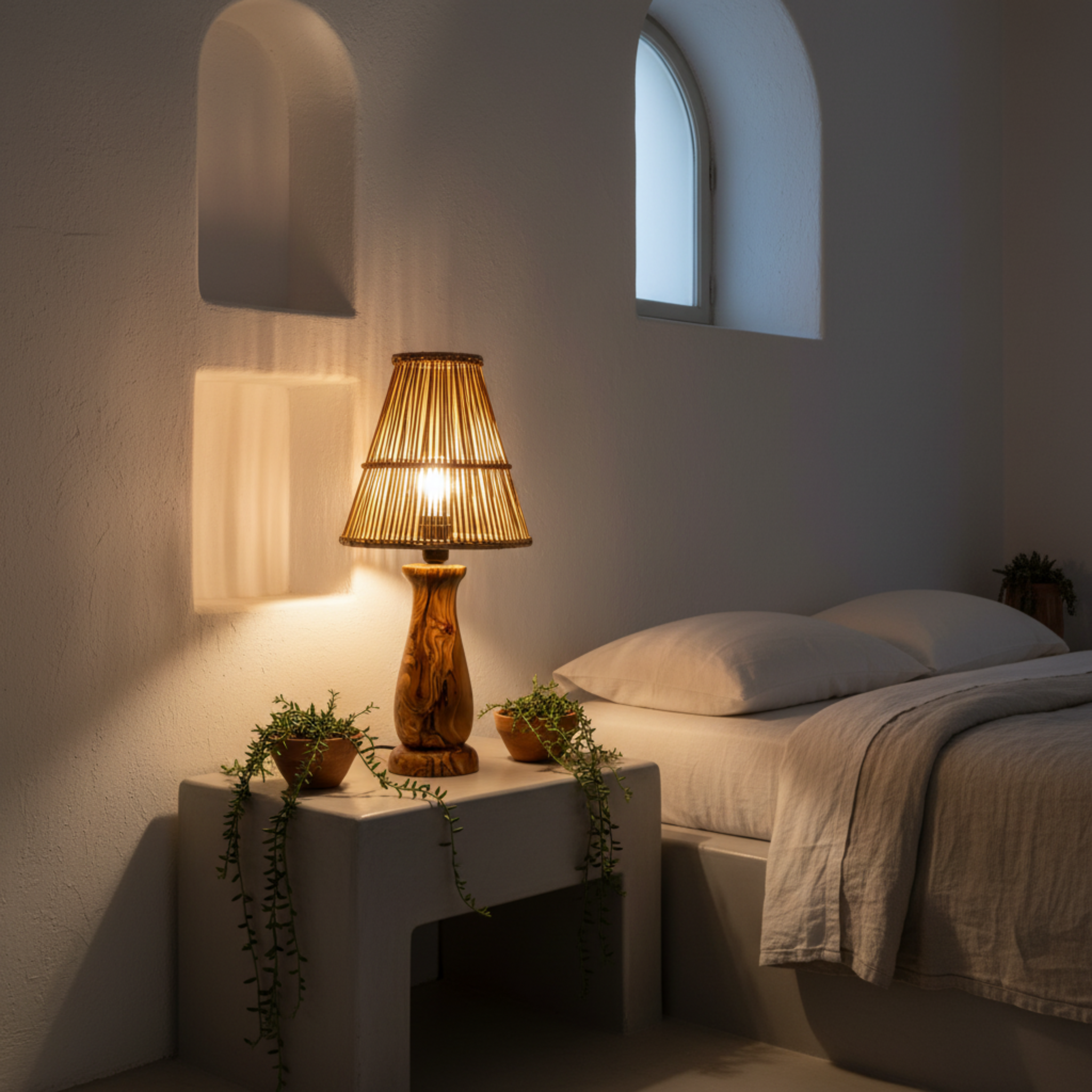 Lampe de Chevet Bois d'Olivier & Fibres de Palmier | Fiolla Home