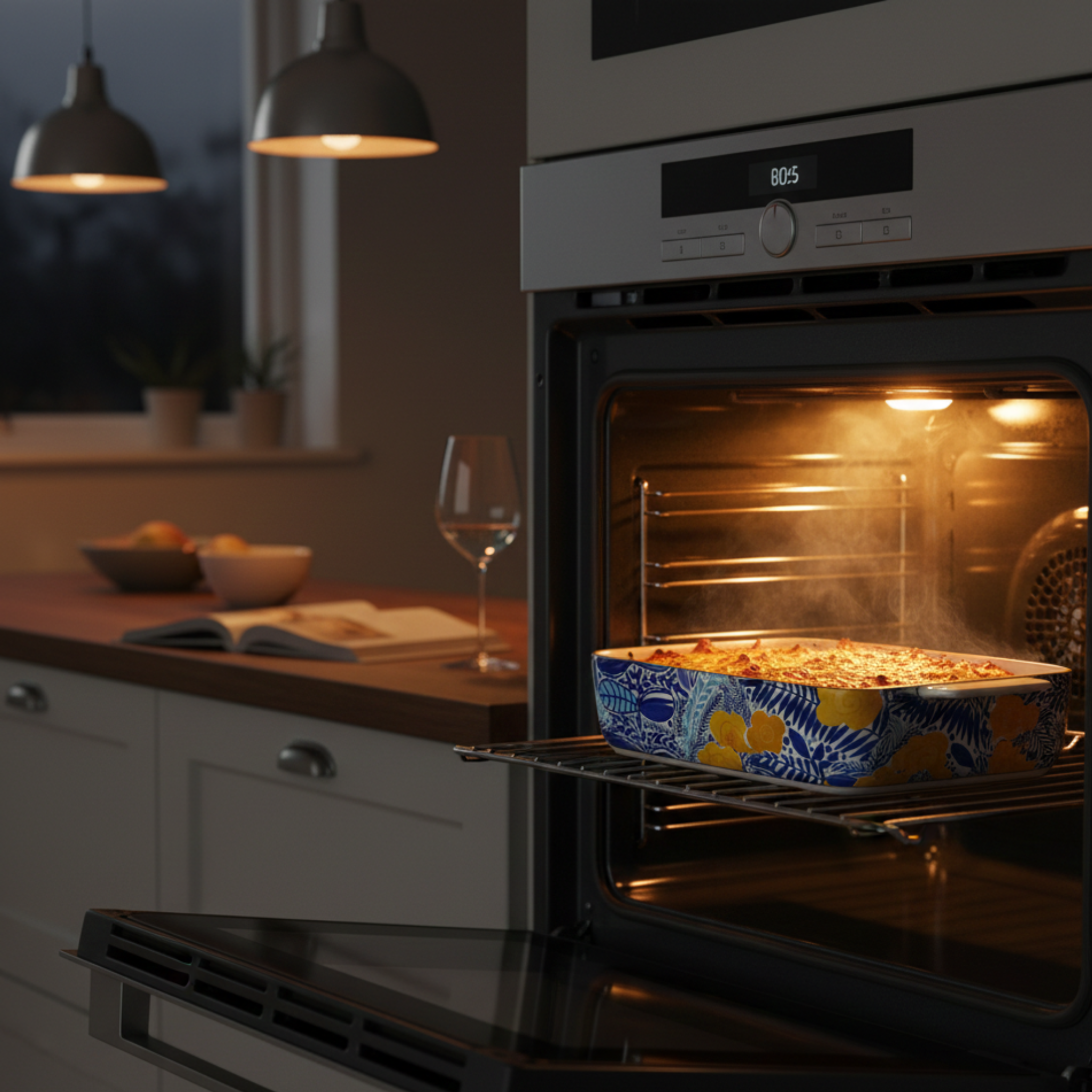 Plat à Four Rectangulaire en Céramique Décor Fleurie