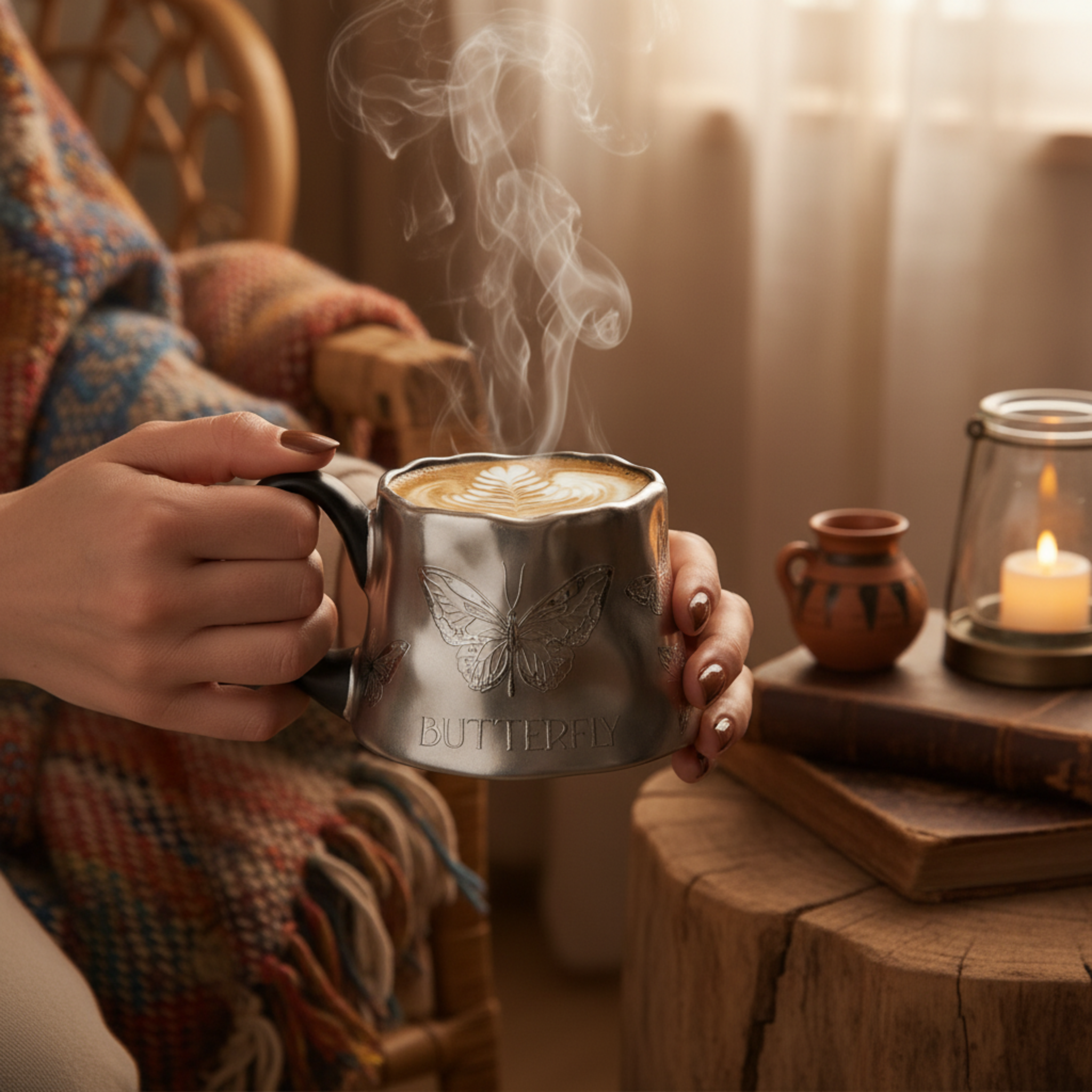 Mug Argenté Design Papillon – Tasse Vintage & Tendance