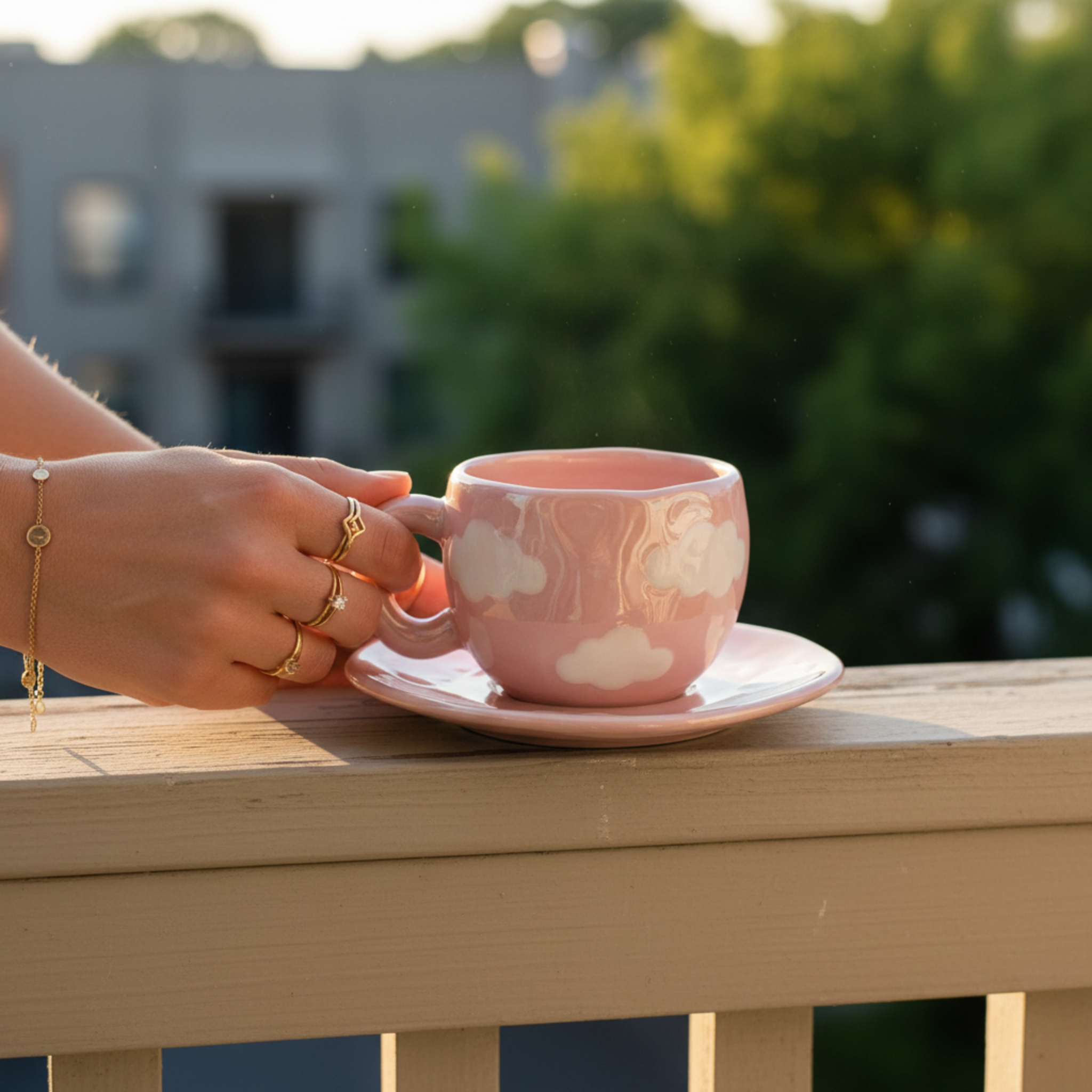 Tasse Nuage Rose en Céramique – Mug Design & Tendance (Soucoupe Incluse)