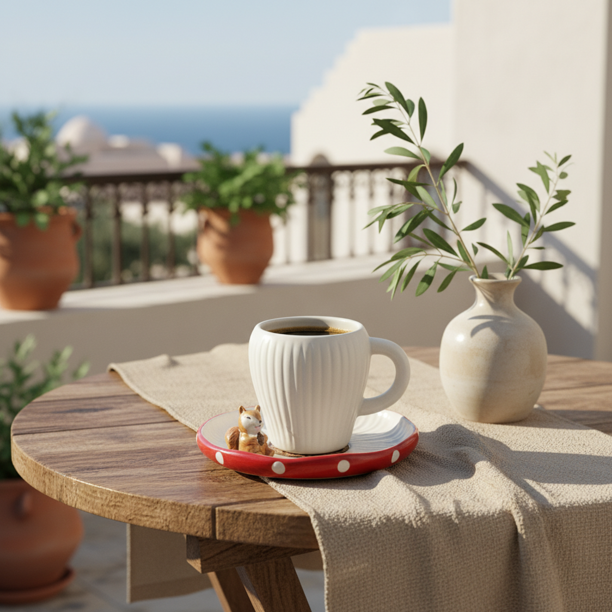 Tasse Design Écureuil & Soucoupe Champignon - Céramique Tendance