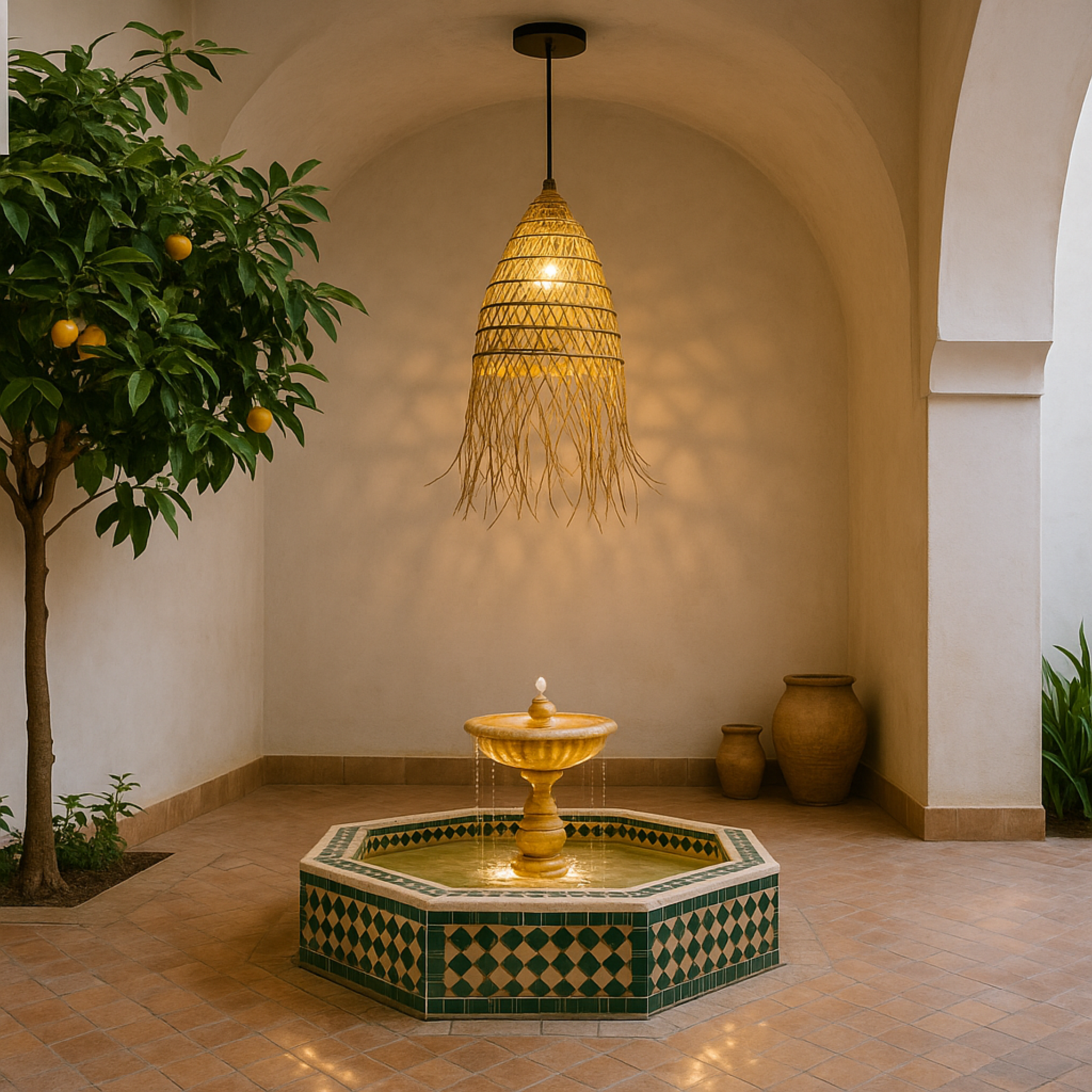 Lustre palmier Tunisie | Artisanal à franges | Fiolla Home