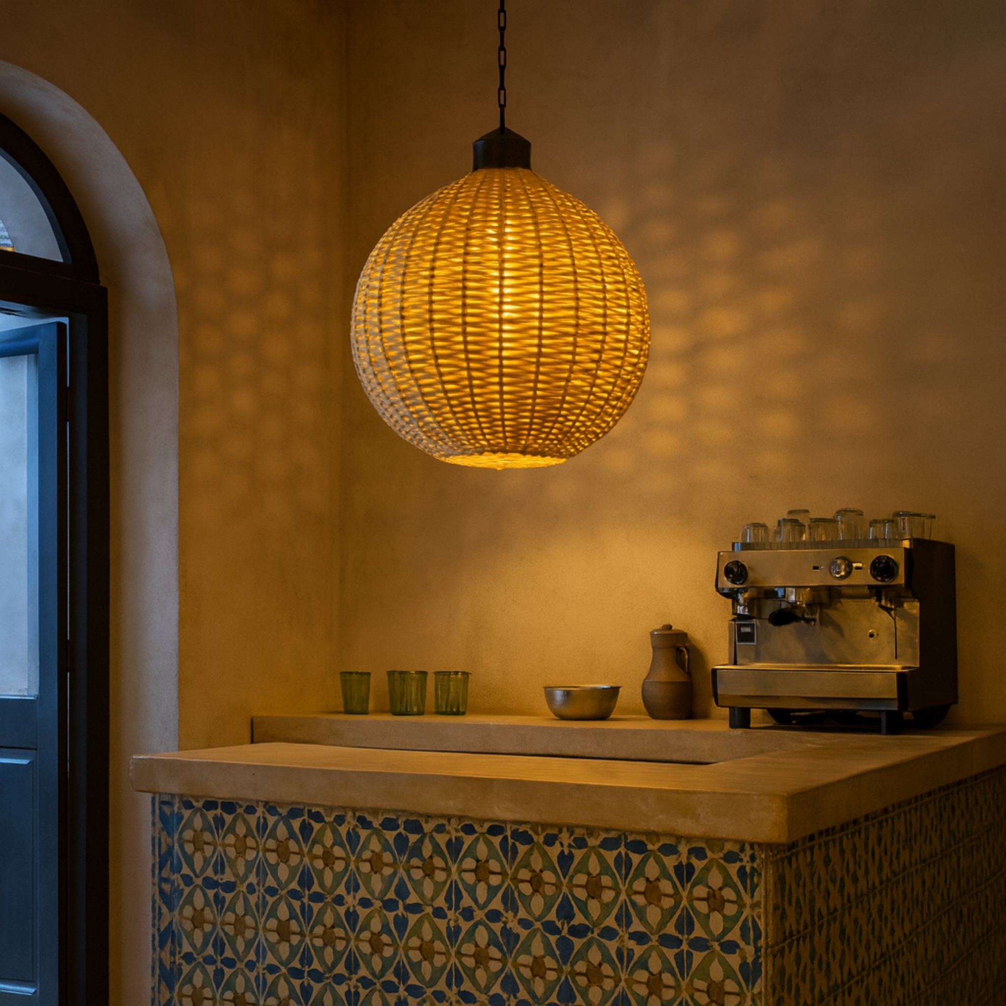 Lustre en rotin boule | Halo 360°, style naturel | Fiolla Home