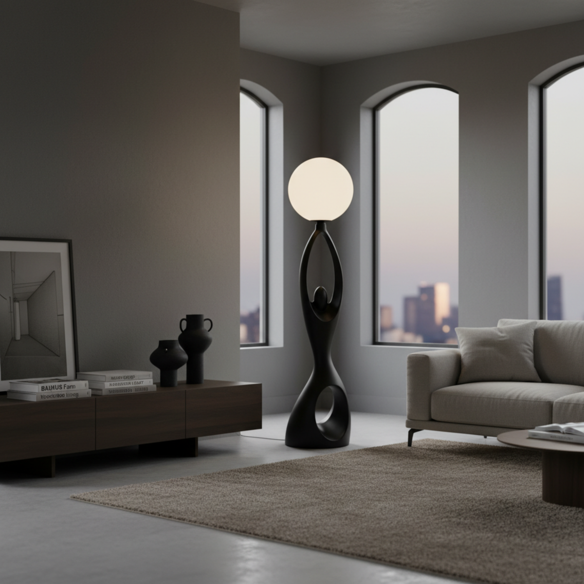 Lampadaire Sculptural "Silhouette" Noir – Design Artistique & Premium Tunisie