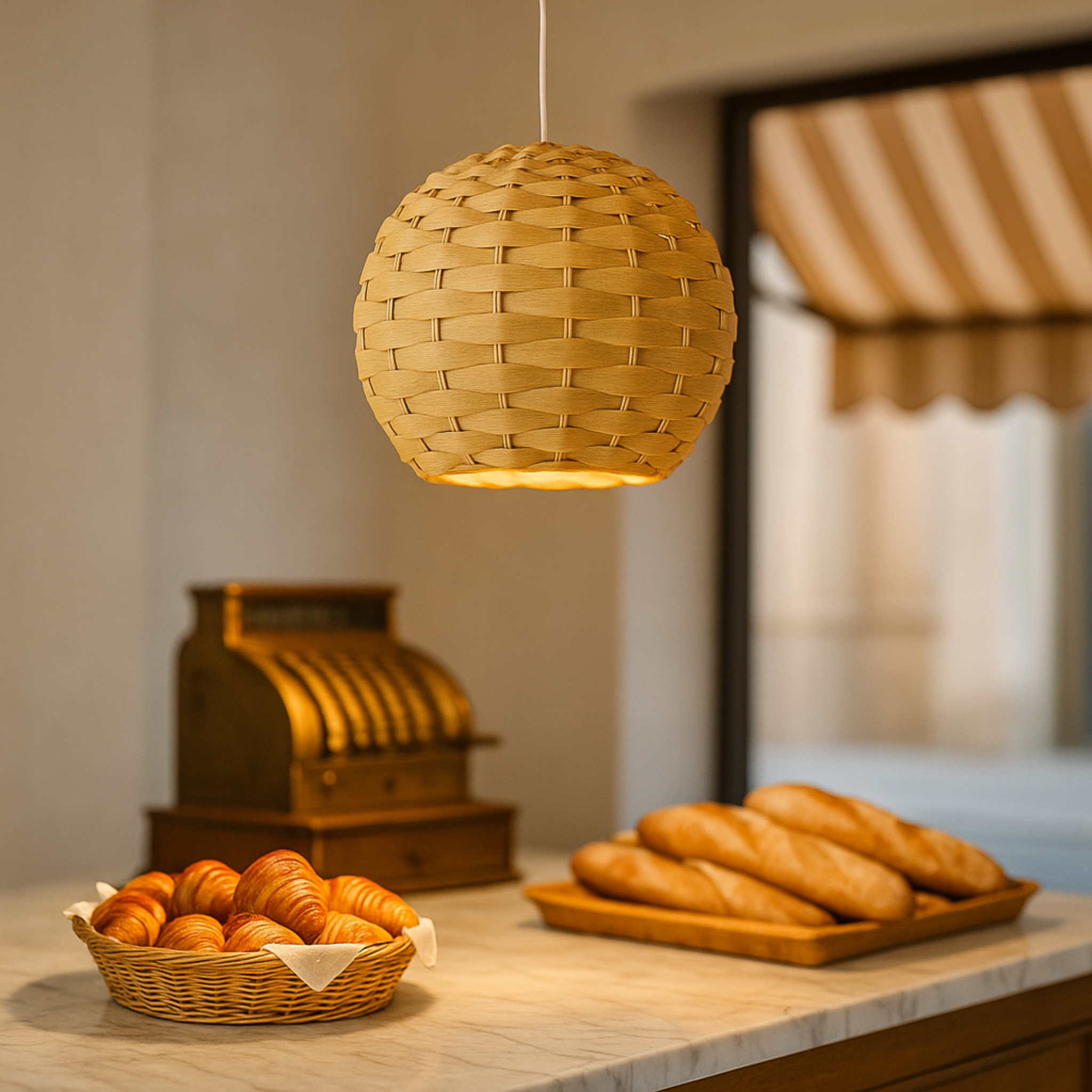 Suspension en Rotin Industriel Tressé | Luminaire Globe | Fiolla Home Tunisie