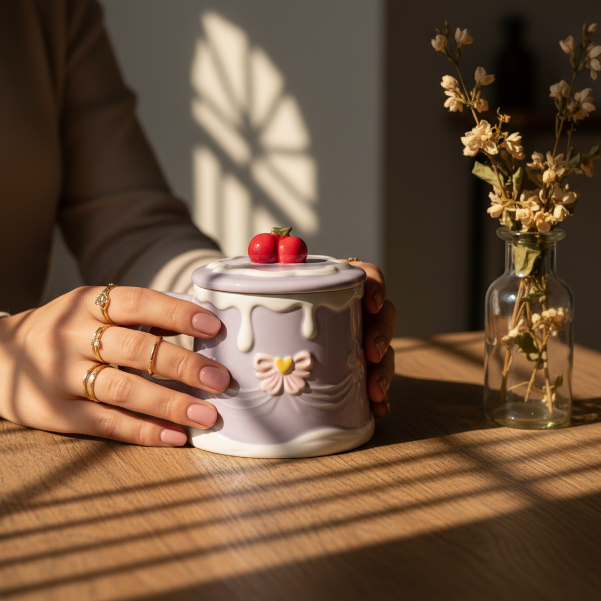 Mug Gâteau Mauve avec Couvercle Cerise – Idée Cadeau Originale Tunisie
