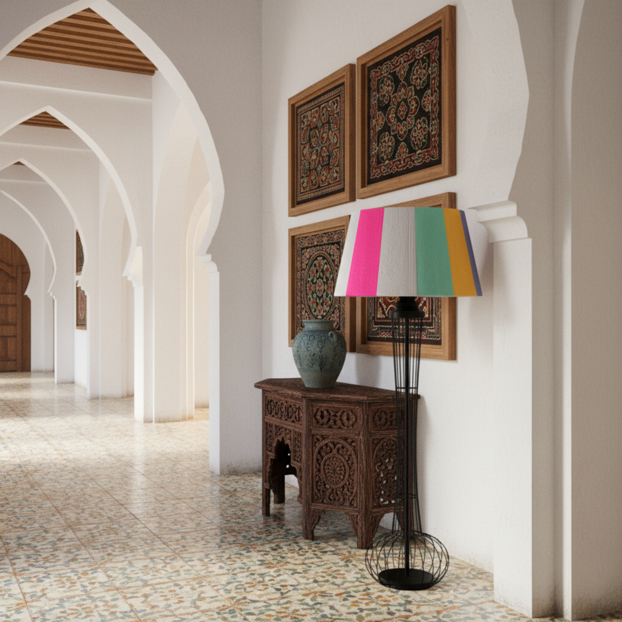 Lampadaire Design Multicolore | Abat-jour Graphique & Métal | Tunisie