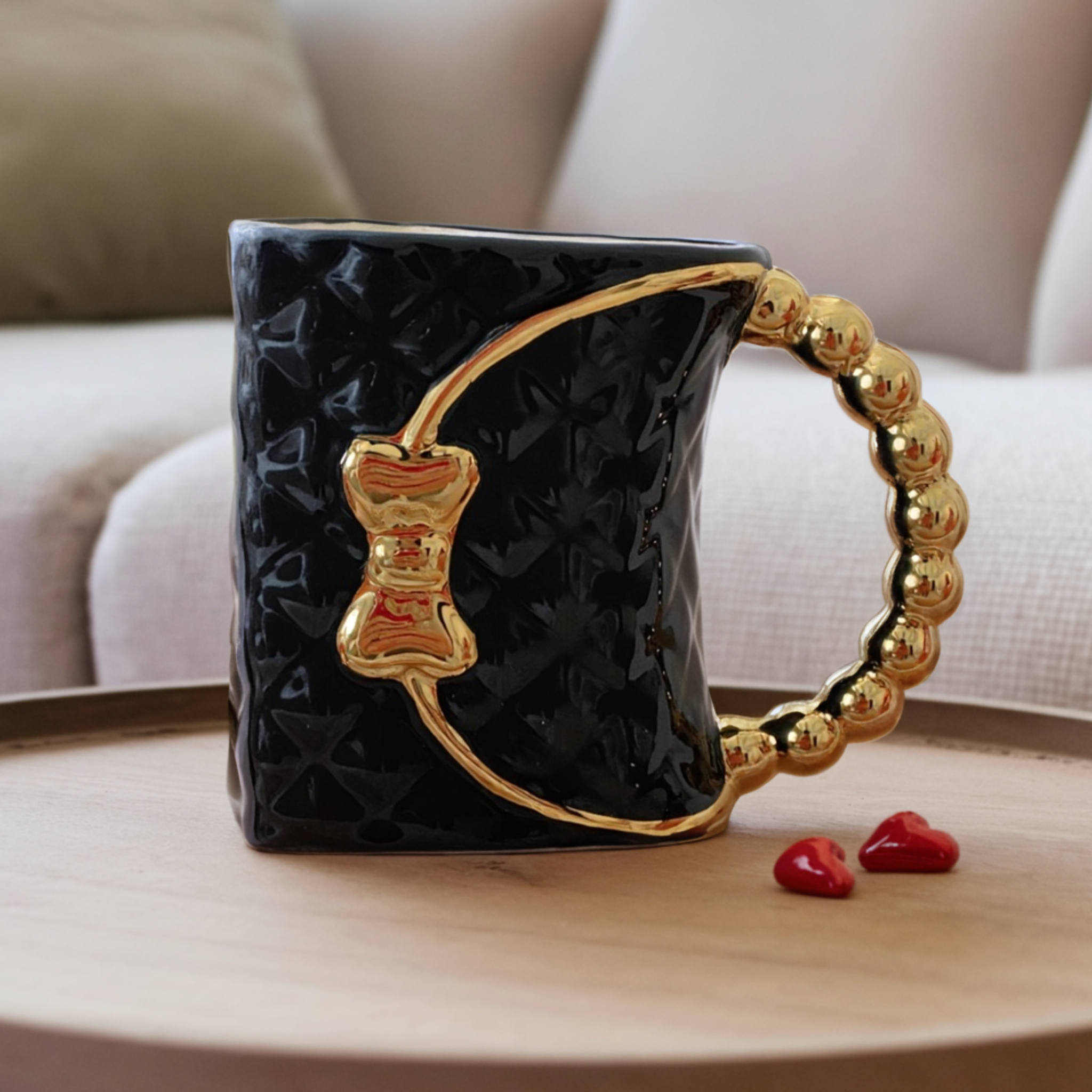 Mug Noir de Luxe | Poignée Dorée Bijou & Style Sac | Fiolla Home