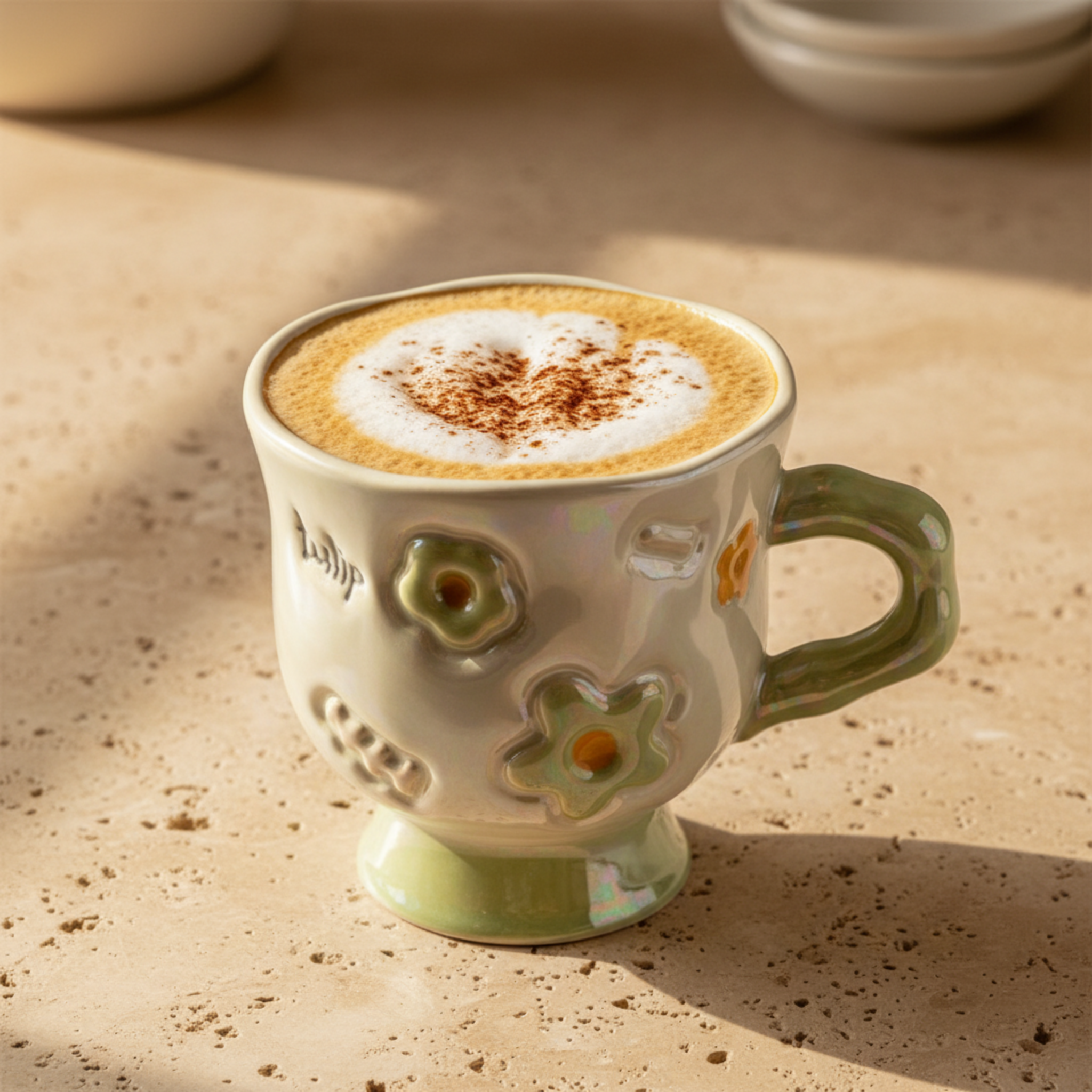 Mug Vert Design Fleur en Relief en Céramique – Style Moderne Tunisie