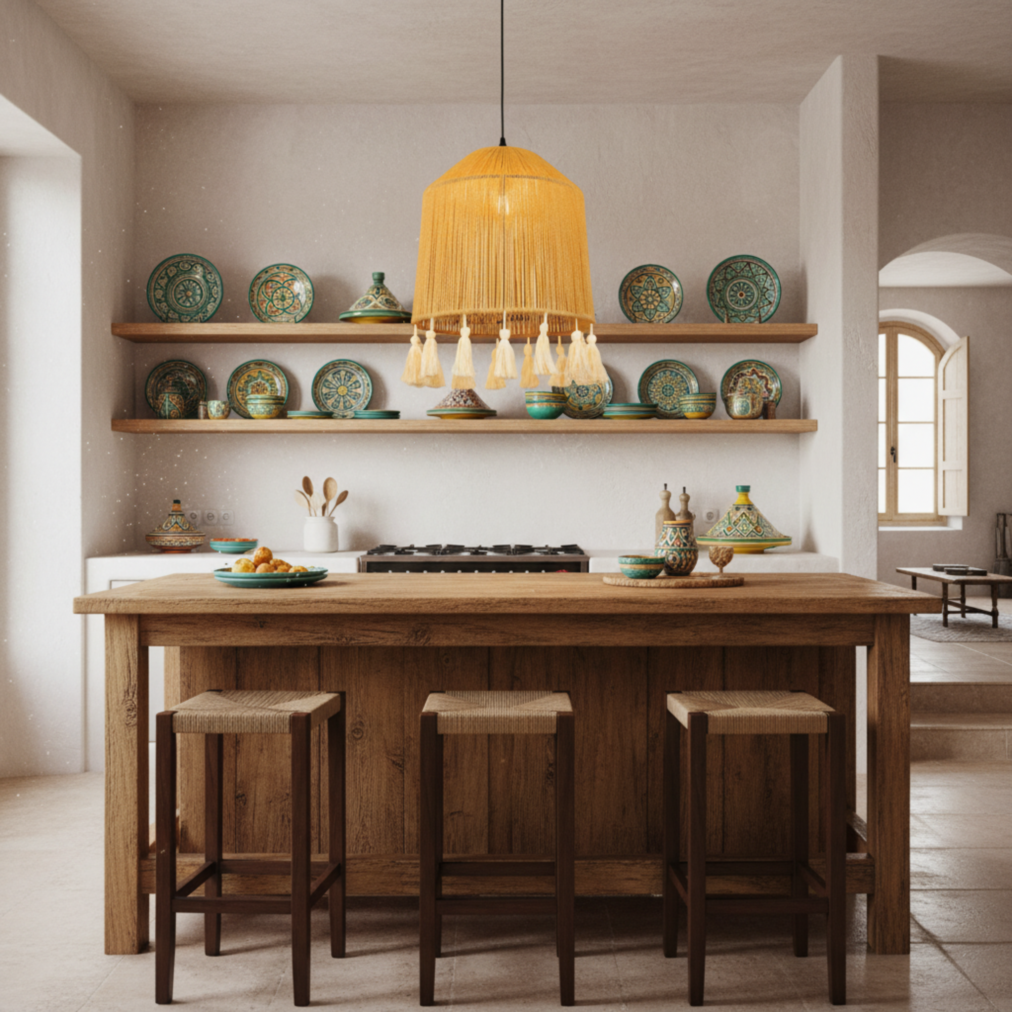 Suspension Bohème "Yasmine" – Lustre en Jute Tressé à Pompons