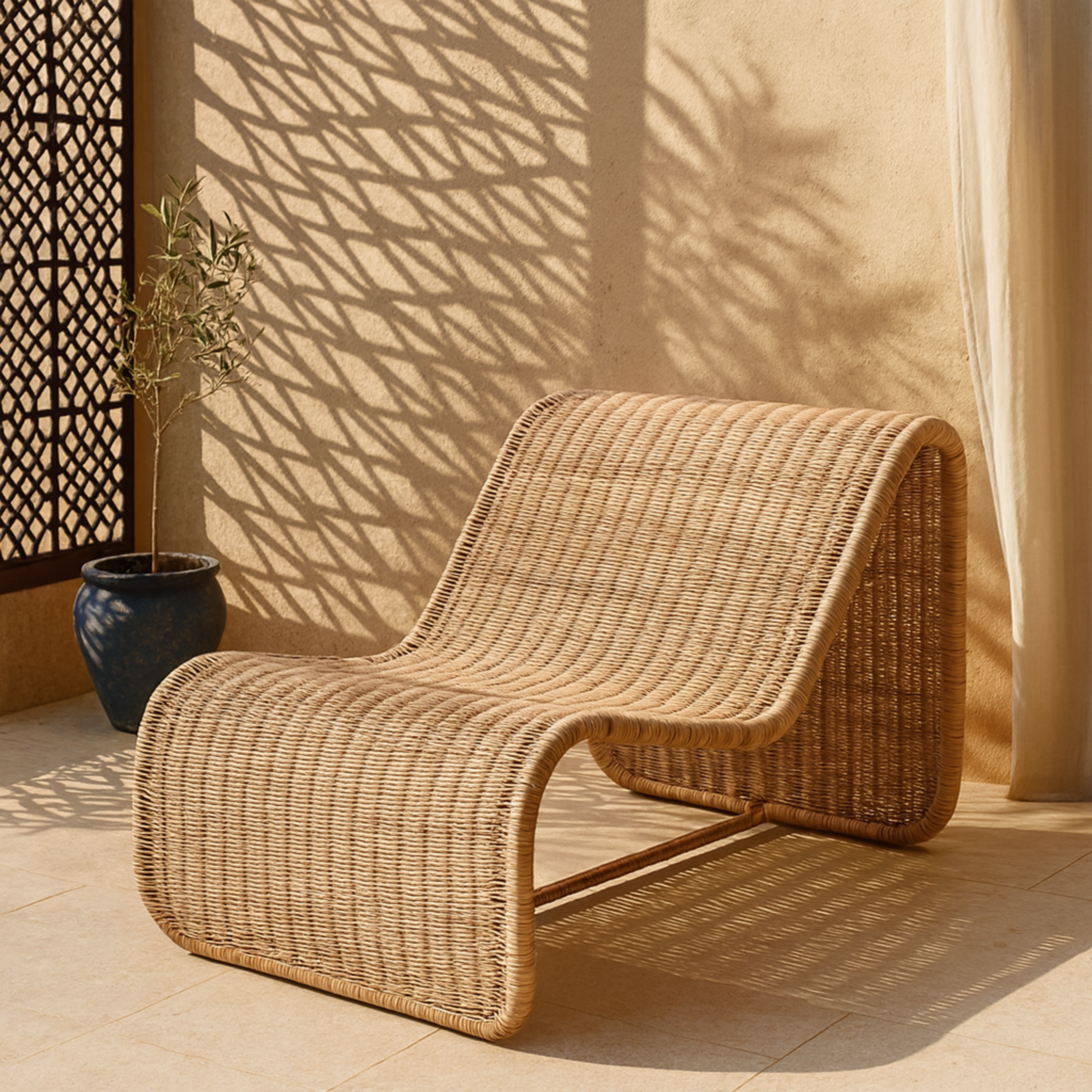 Chaise Longue en Rotin Naturel | Style Contemporain & Relax | Fiolla Home