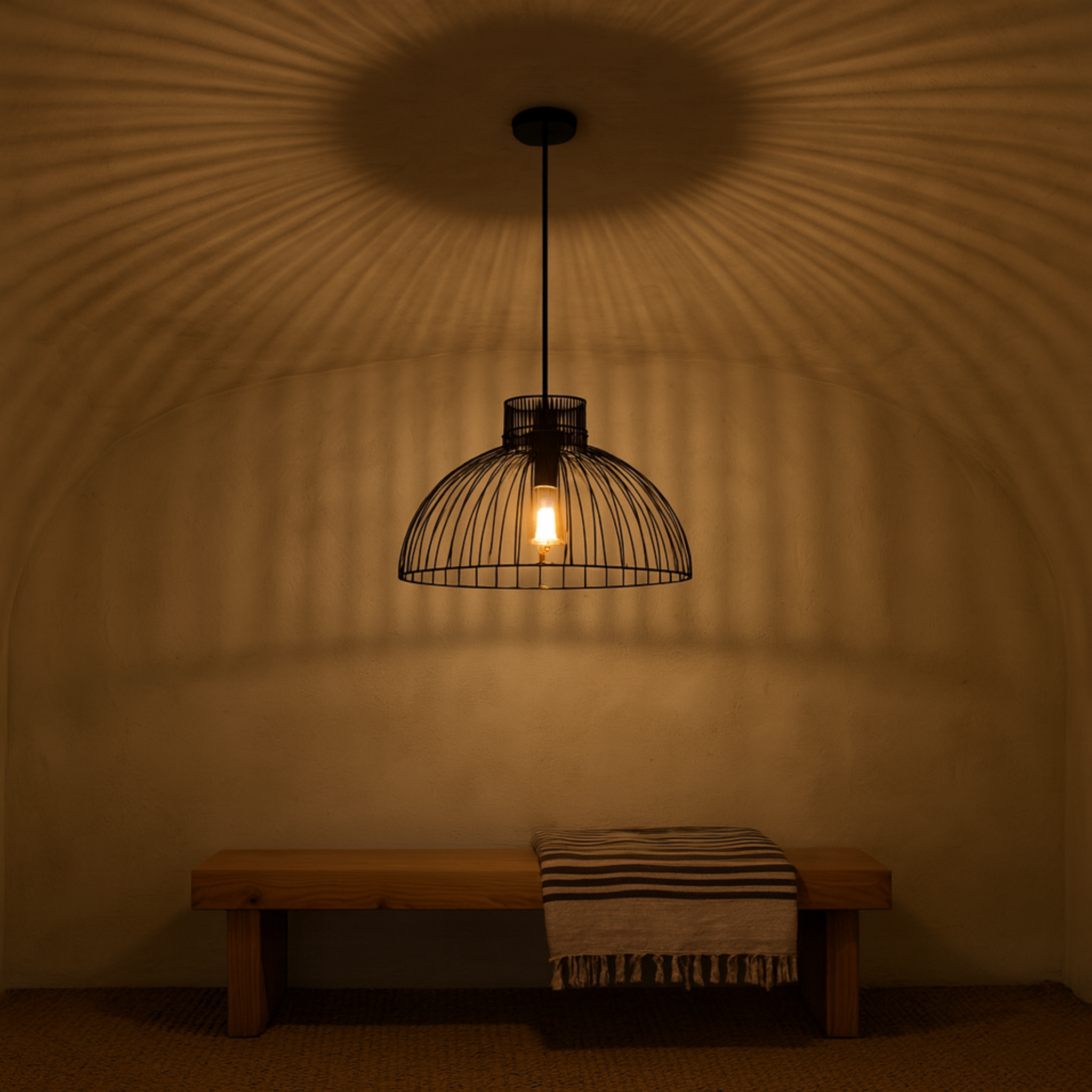 Suspension Métal Noir Dôme | Luminaire Salon Tunisie | Fiolla Home