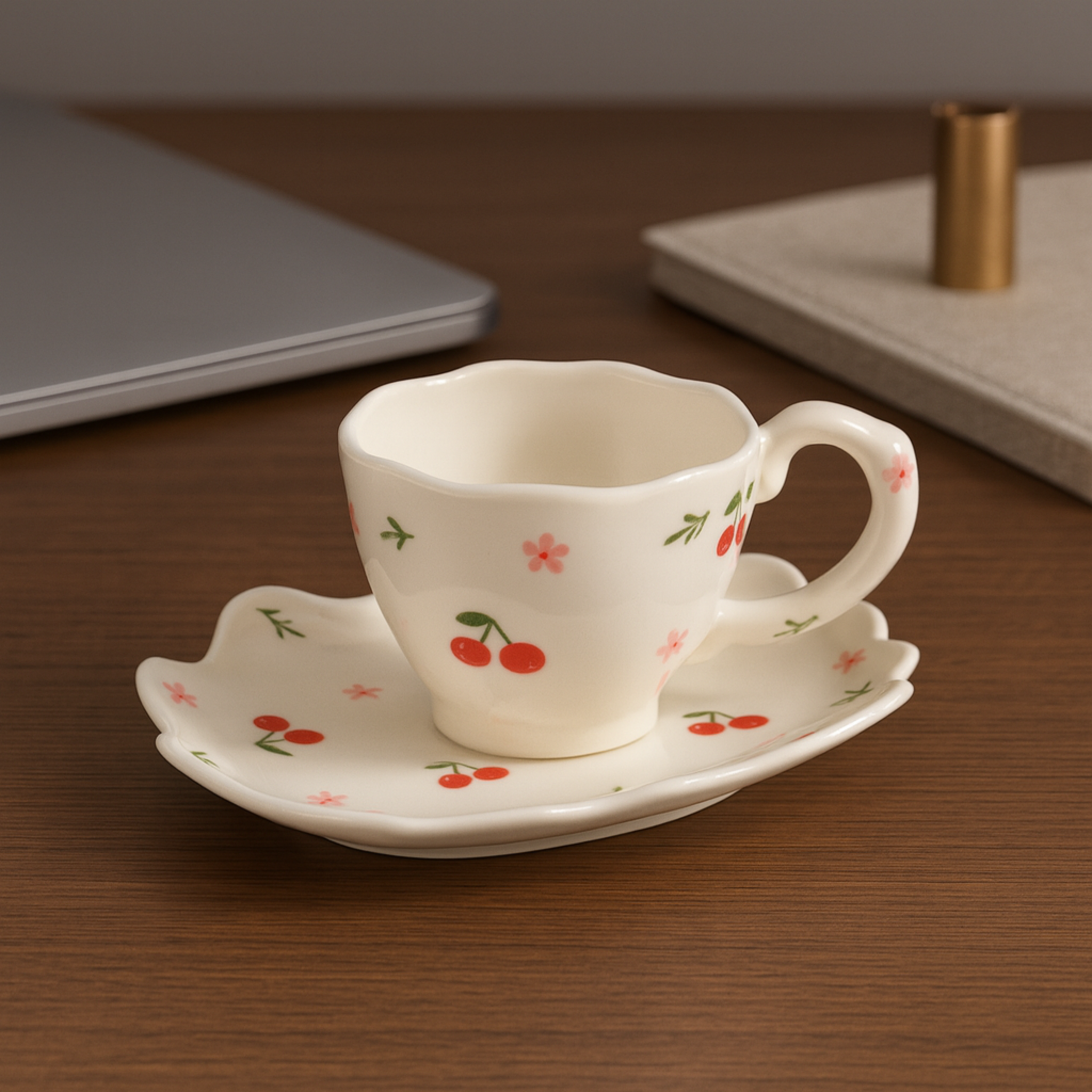 Tasse à Café Tunisie | Motif Cerises avec Soucoupe | Fiolla Home