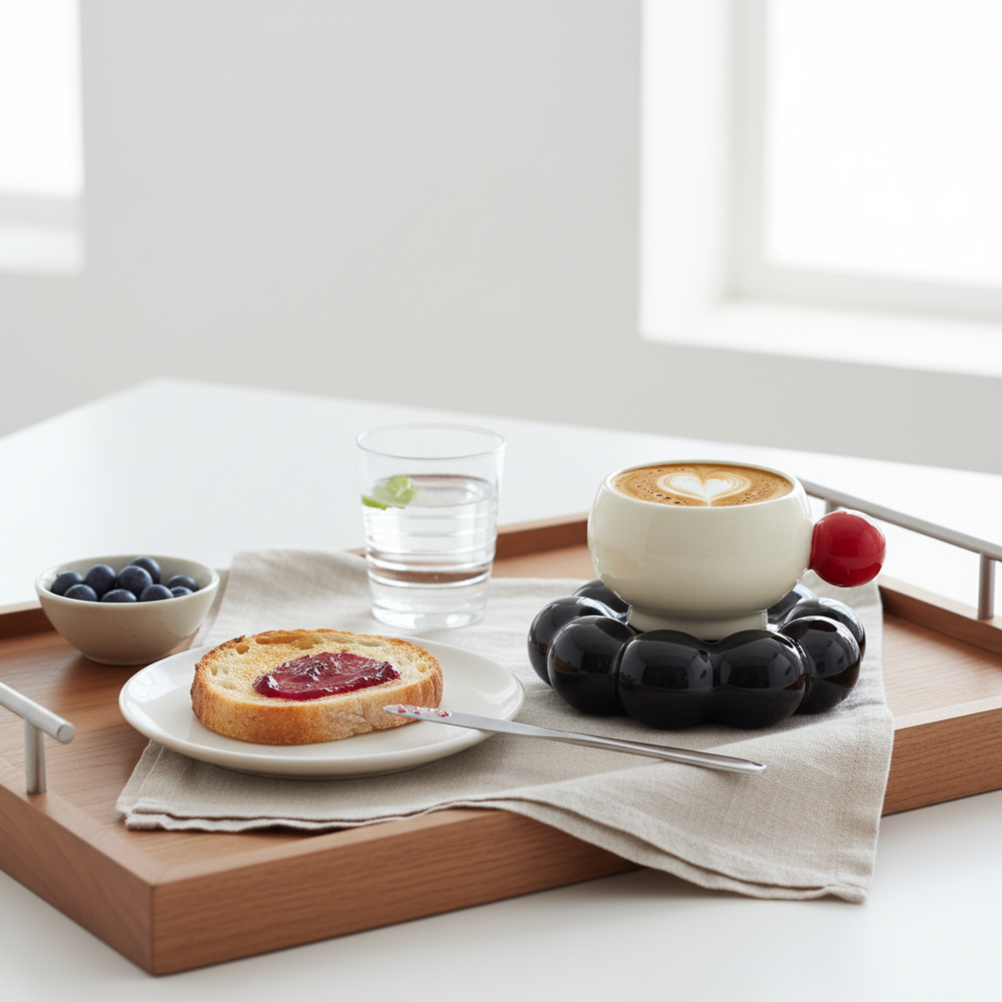 Tasse Design "Bubble" Céramique – Soucoupe Noire & Anse Rouge