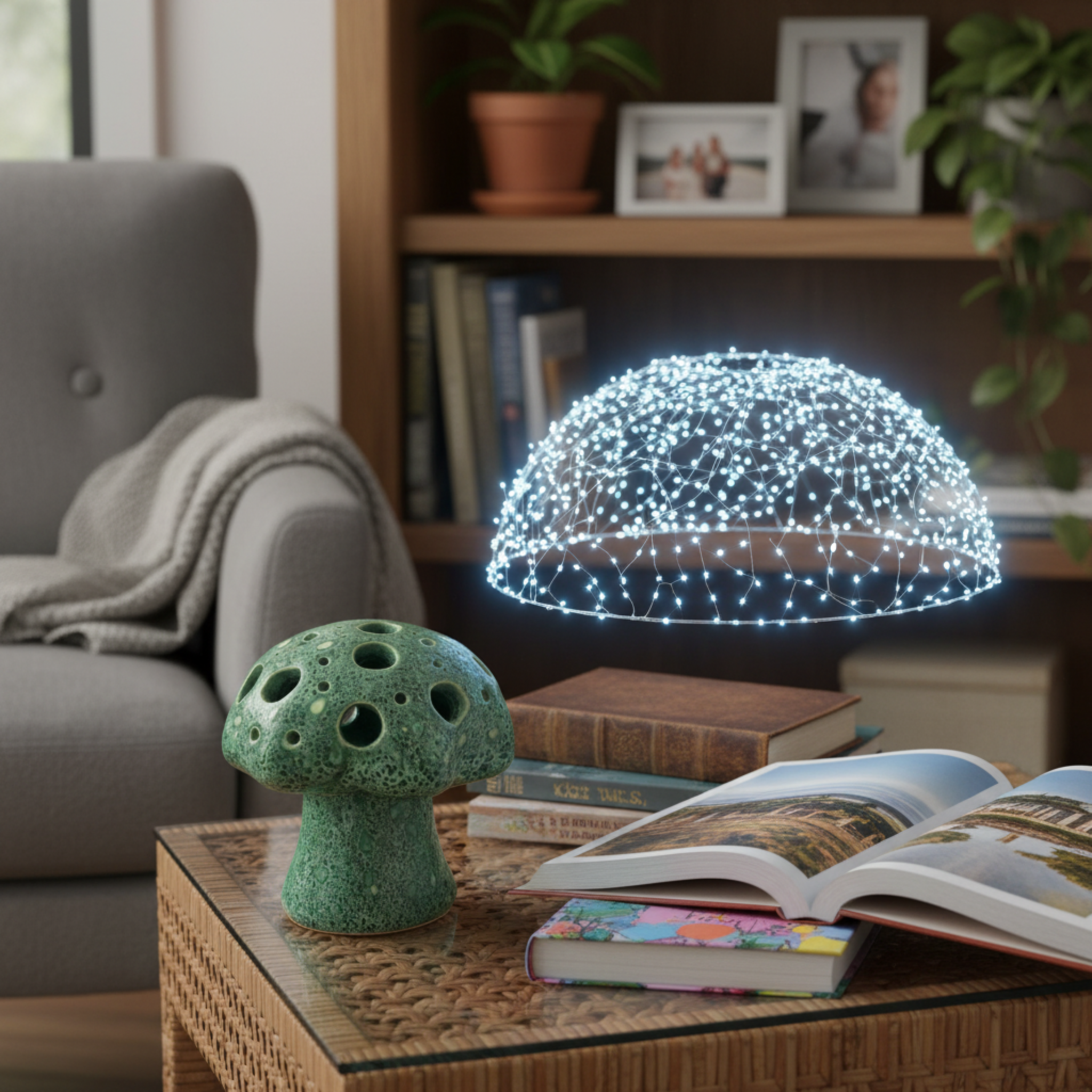 Cache-Bougie Champignon en Céramique – Émeraude Tunisien