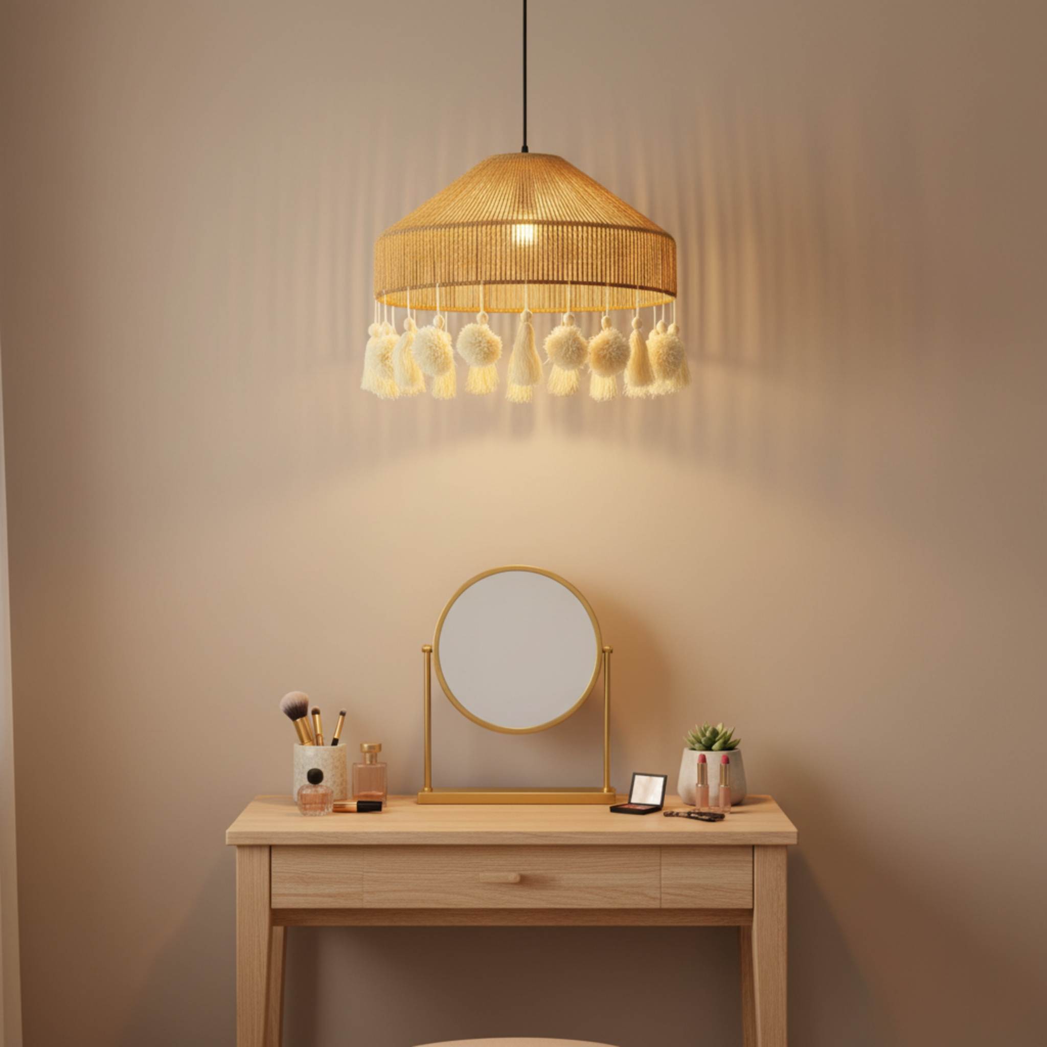 Suspension "Elyssa" Double Niveau en Jute Naturel et Pompons