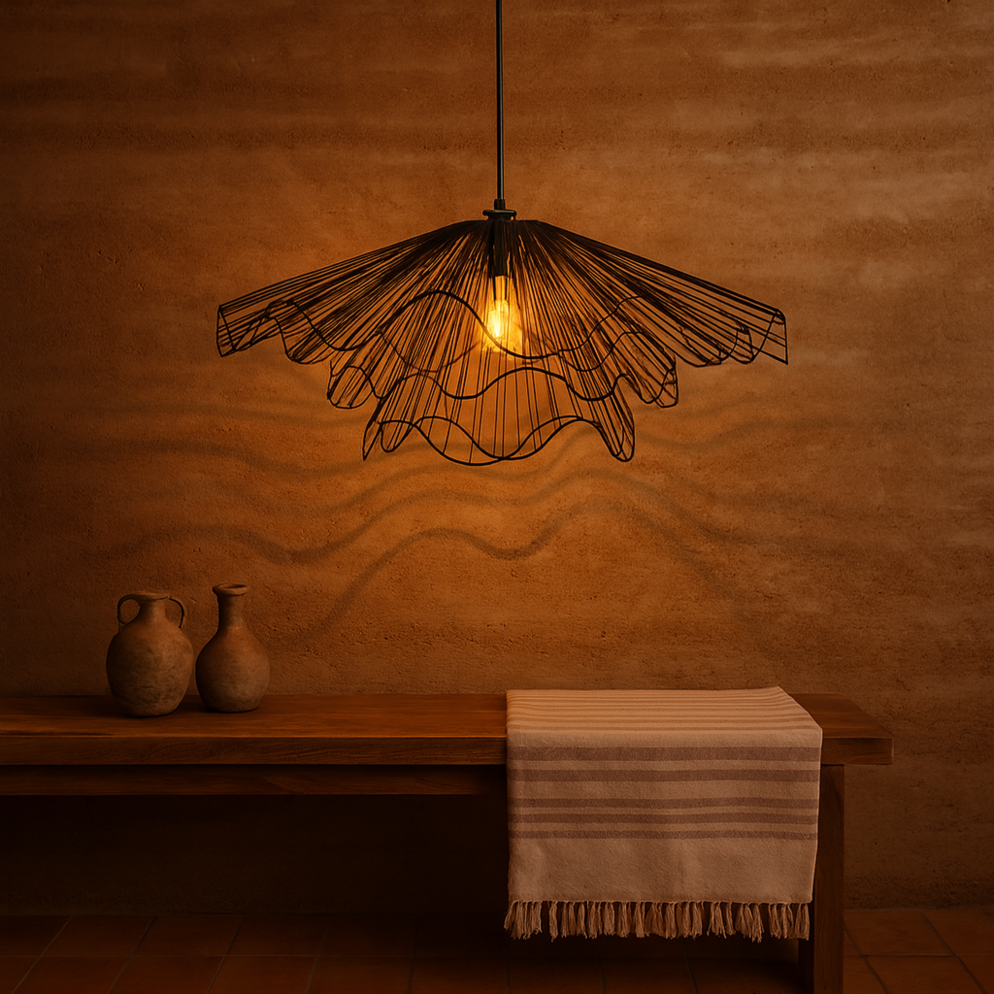 Suspension métal noir ondulé | Style vague Tunisie | Fiolla Home