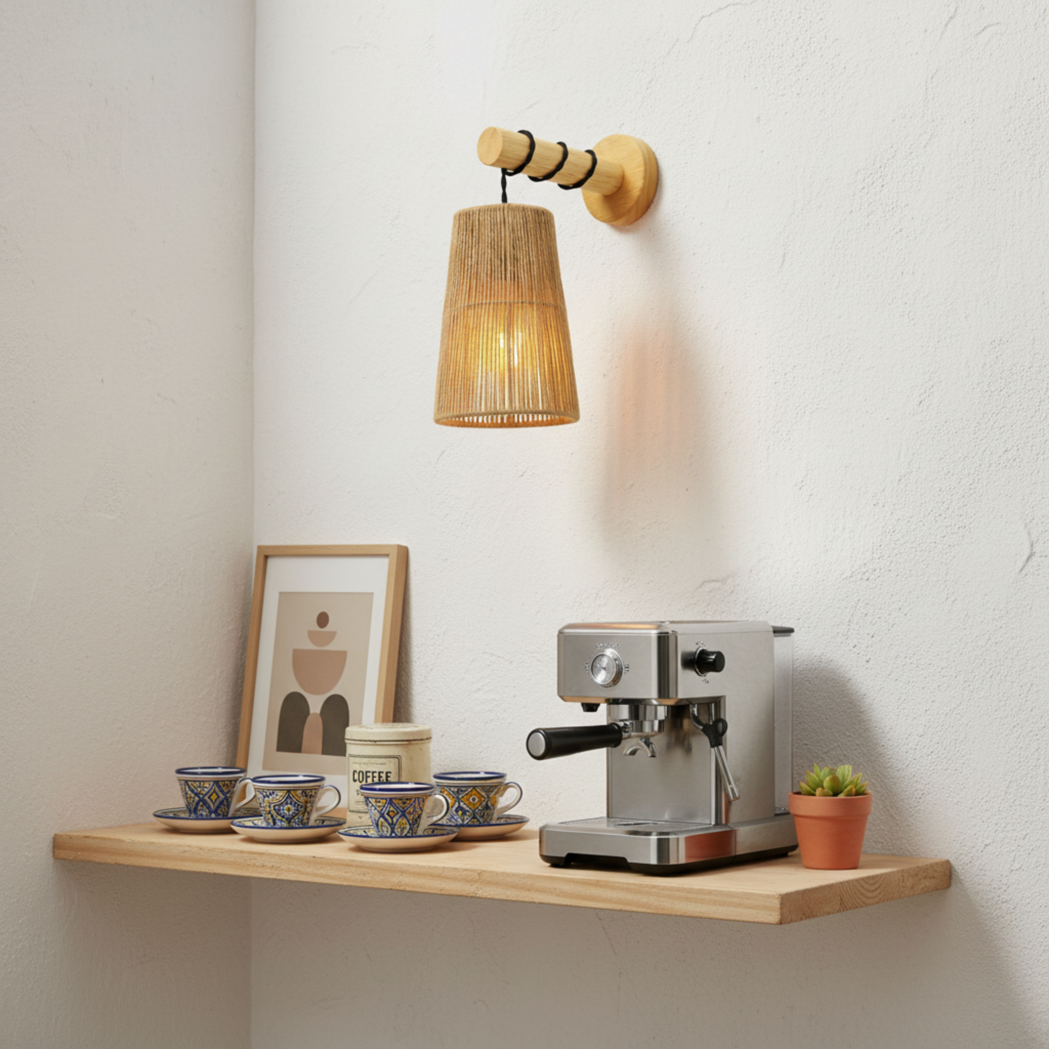 Applique Murale "Safa" – Baladeuse Scandi-Boho en Bois et Jute Tressé