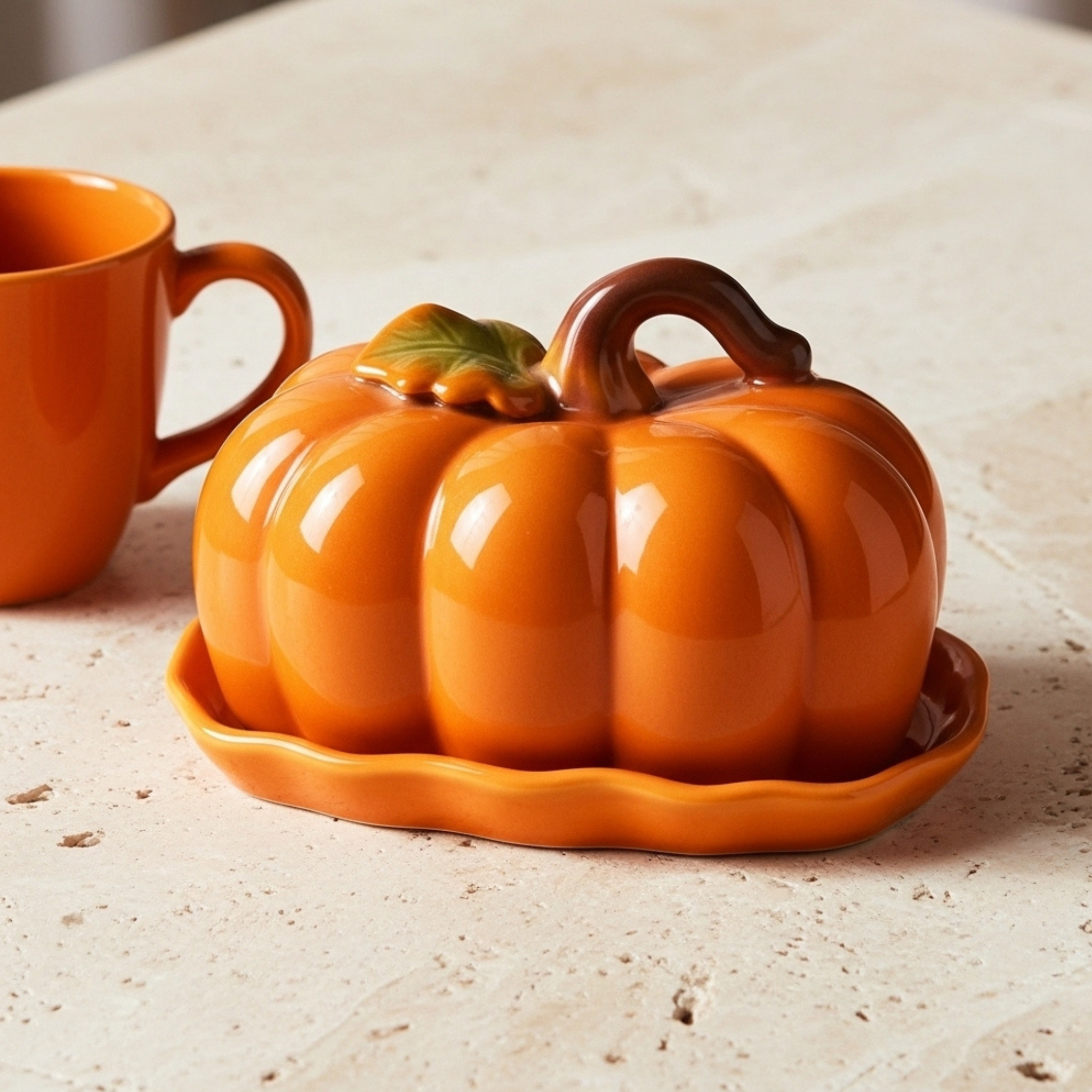 Plat à Beurre/Fromage Citrouille – Céramique brillante