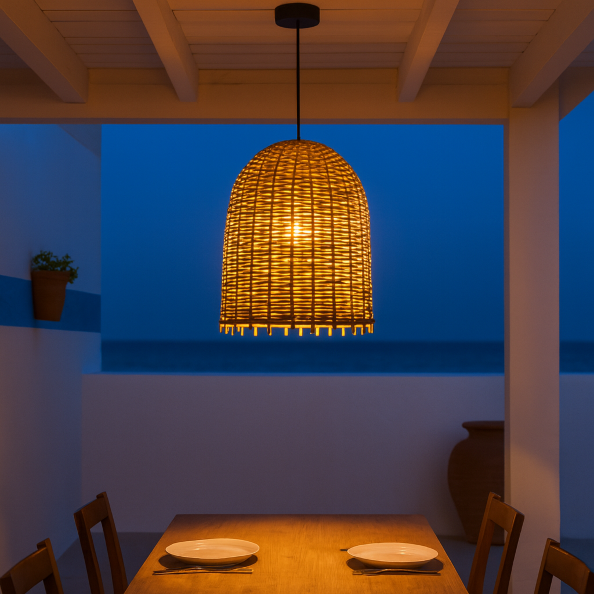 Lustre rotin | Lumière chaude, style naturel | Fiolla Home