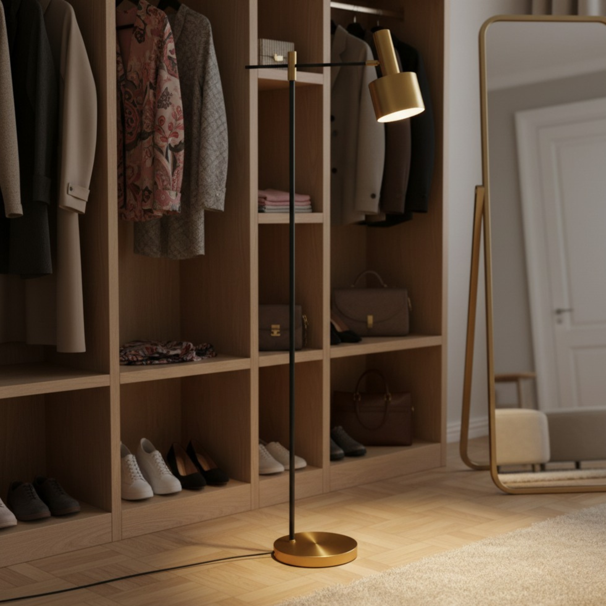 Lampadaire LED Tunisie — Moderne Noir & Laiton, Tête Orientable